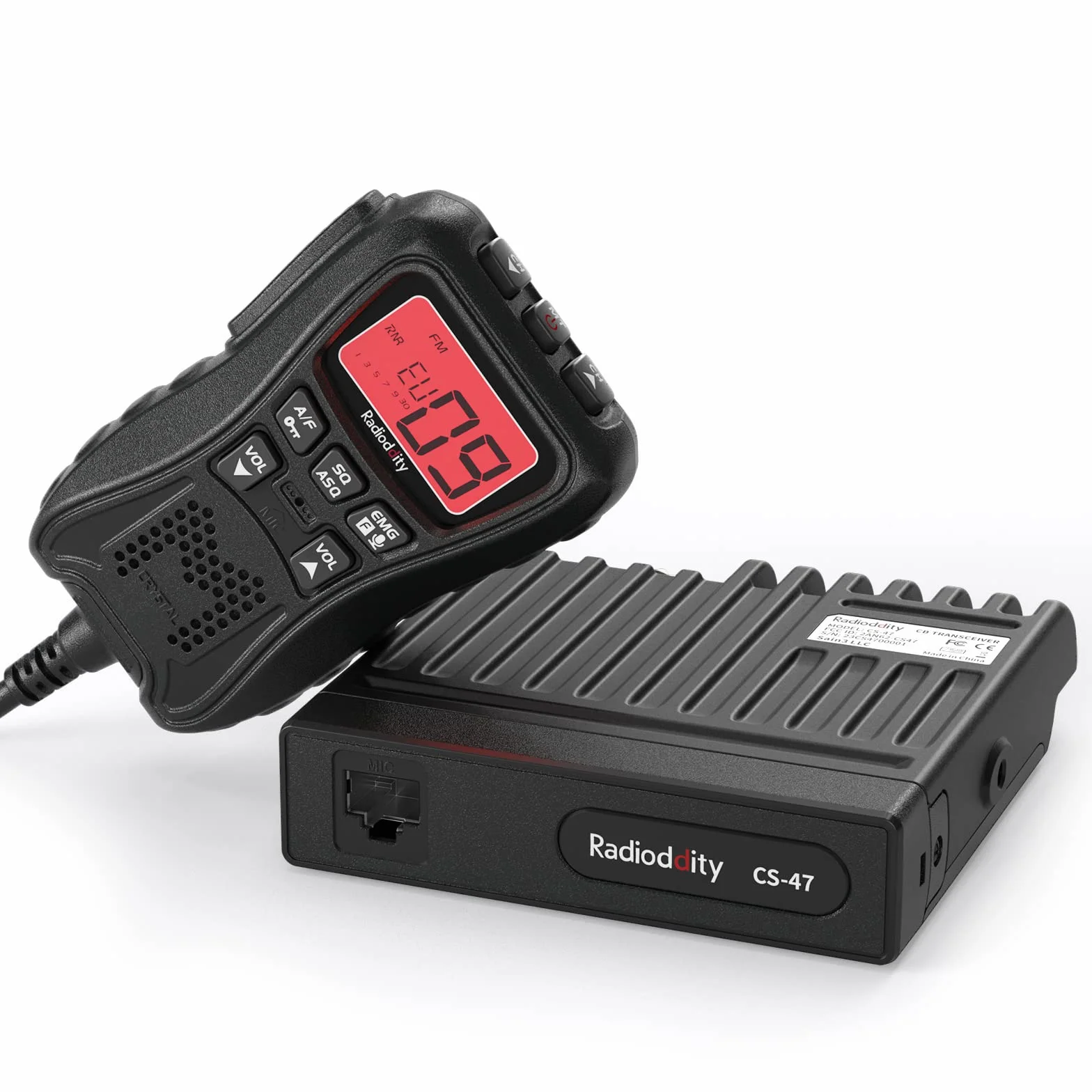 Radioddity CS-47 Mini CB Radio, AM/FM, 40-kanałowe, jednoręczne mikrohone, wbudowany głośnik, redukcja szumów, duży 7-kolorowy podświetlany wyświetlacz LCD, VOX, wzmocnienie RF dalekiego zasięgu do