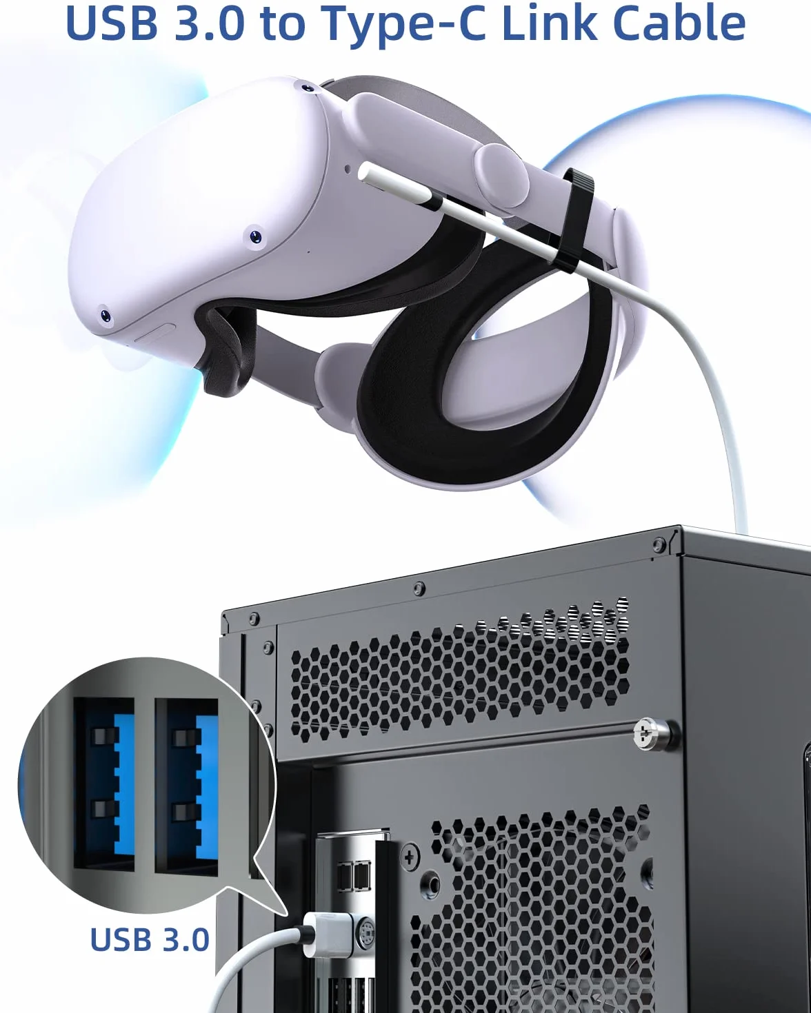 Kabel Link 5 m kompatybilny z Meta Quest 3/Quest 2/Pro, PICO4/Pro, kabel PC z transmisją danych 5 Gb/s, kabel USB 3.0 na typ do zestawu słuchawkowego VR i komputera gamingowego