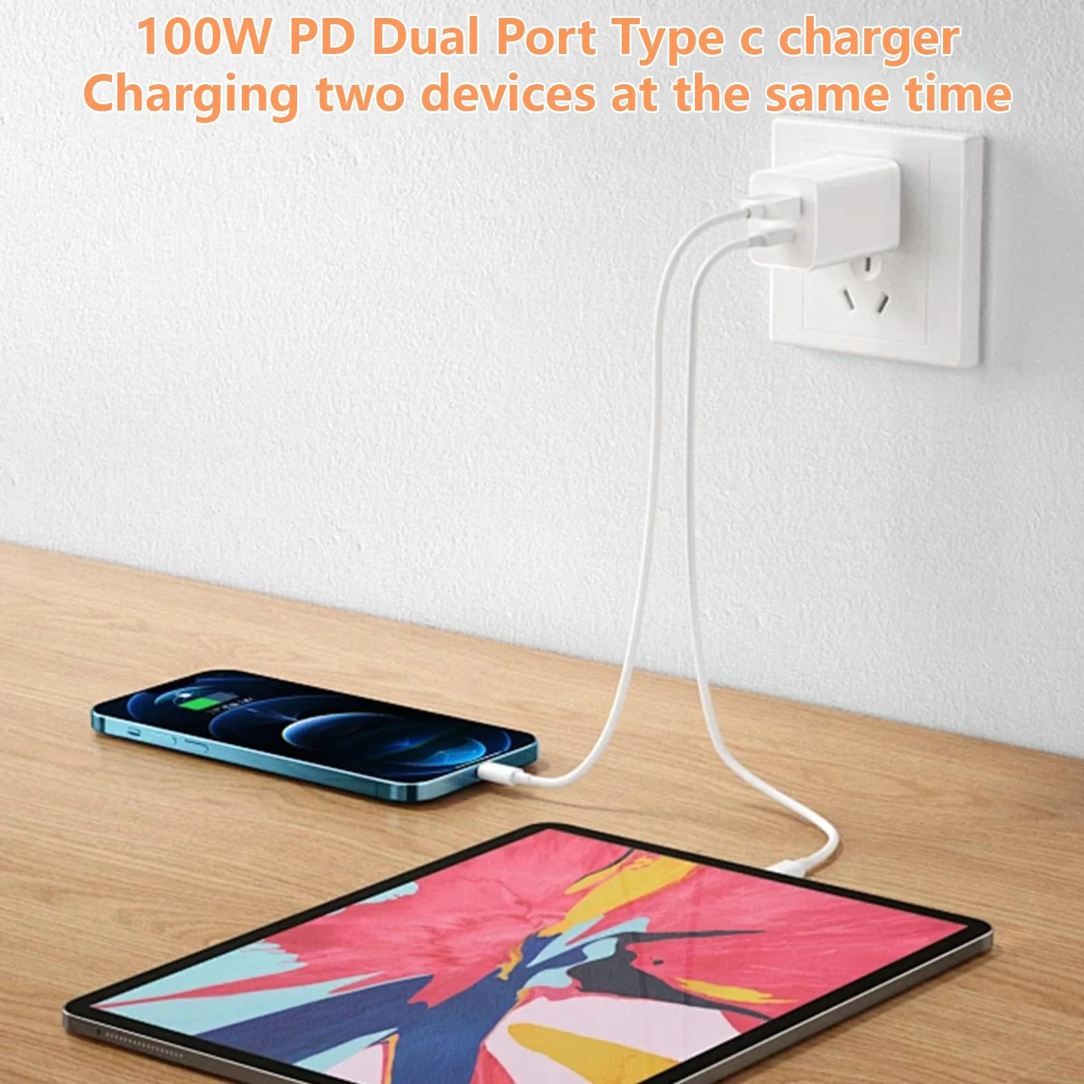 Szybka ładowarka SuperCharge 100 W USB C 2 porty z kablem 2 M 6 A do Honor i Huawei