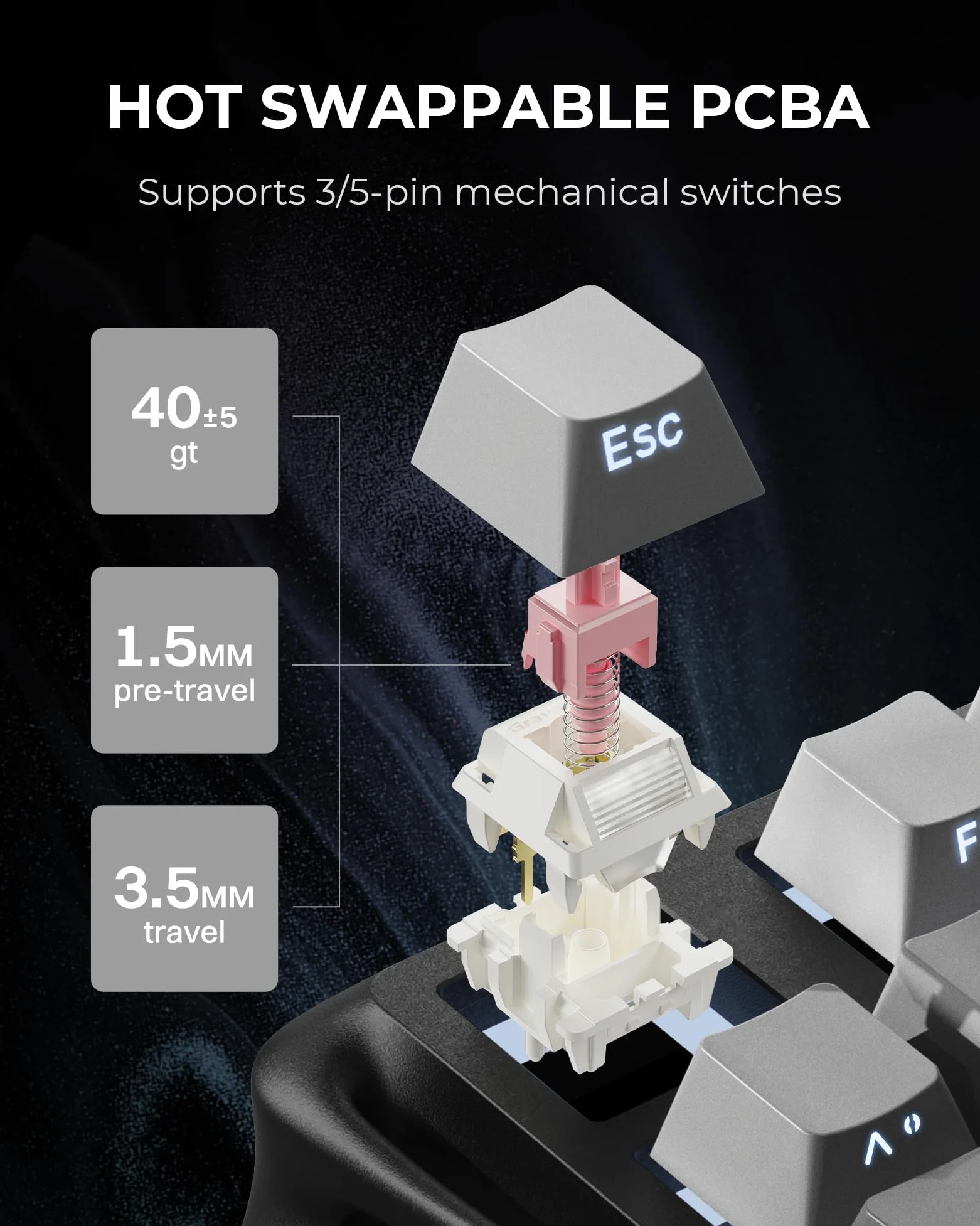 GravaStar Mercury, K1 75% bezprzewodowa klawiatura mechaniczna do gier, aluminiowa obudowa zewnętrzna, gumowe uszczelki, niestandardowa klawiatura z podłączeniem hot-swap, przełączniki liniowe