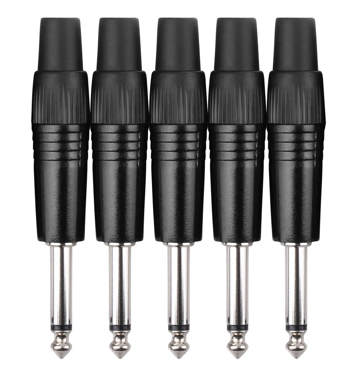 Pronomic Zestaw wtyczek 6,3 mm jack 5 sztuk (do konfekcjonowania kabli, montażu, wysokiej jakości tulejki zaciskowe, stabilna obudowa z odlewu ciśnieniowego), kolor czarny