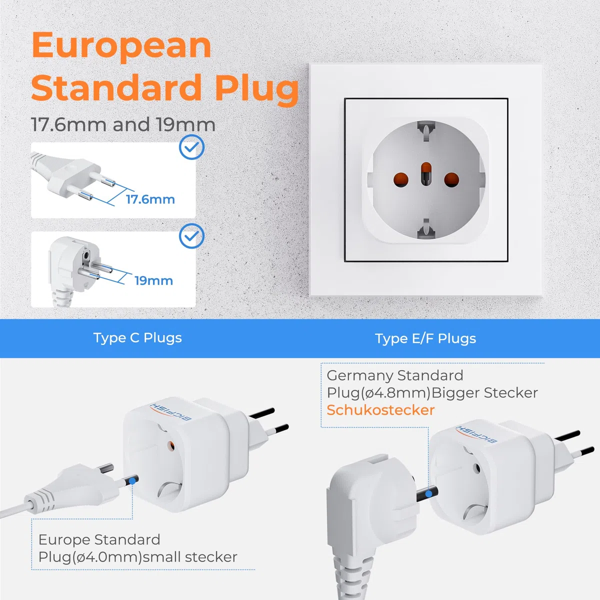 Bigfish Adapter Szwajcaria Niemcy, 2 sztuki, adapter do gniazdka w Szwajcarii Niemcy, adapter Niemcy, Szwajcaria, typ J, szwajcarska wtyczka podróżna do Malediwów, Rwandy, Liechtensteinu, biały