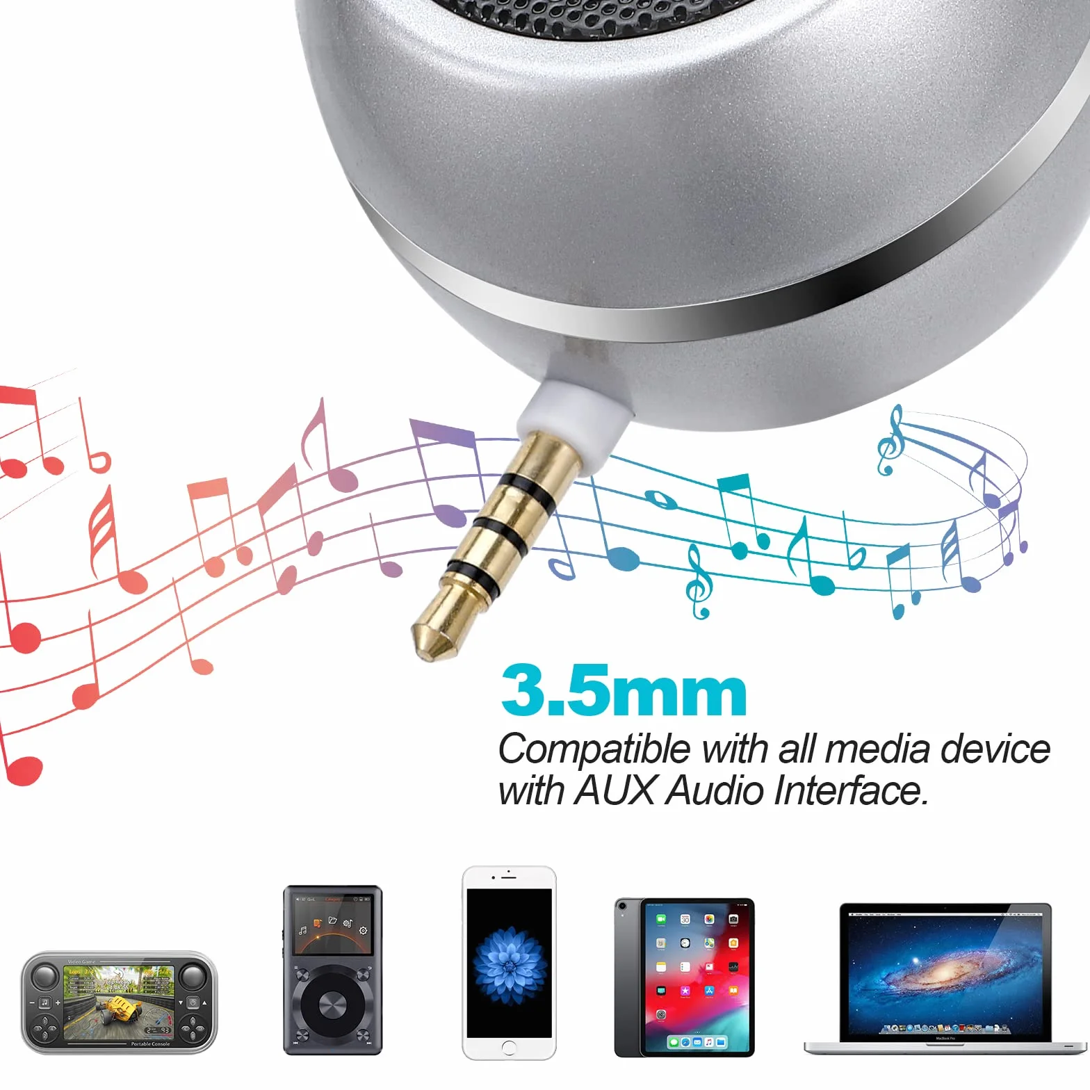 Bestcool Mini głośnik, bezprzewodowy przenośny głośnik 3 W, ładowalny mini głośnik Line-in, głośnik do telefonu komórkowego z wtyczką AUX Audio Jack 3,5 mm do iPhone'a, iPada, iPoda, tabletu