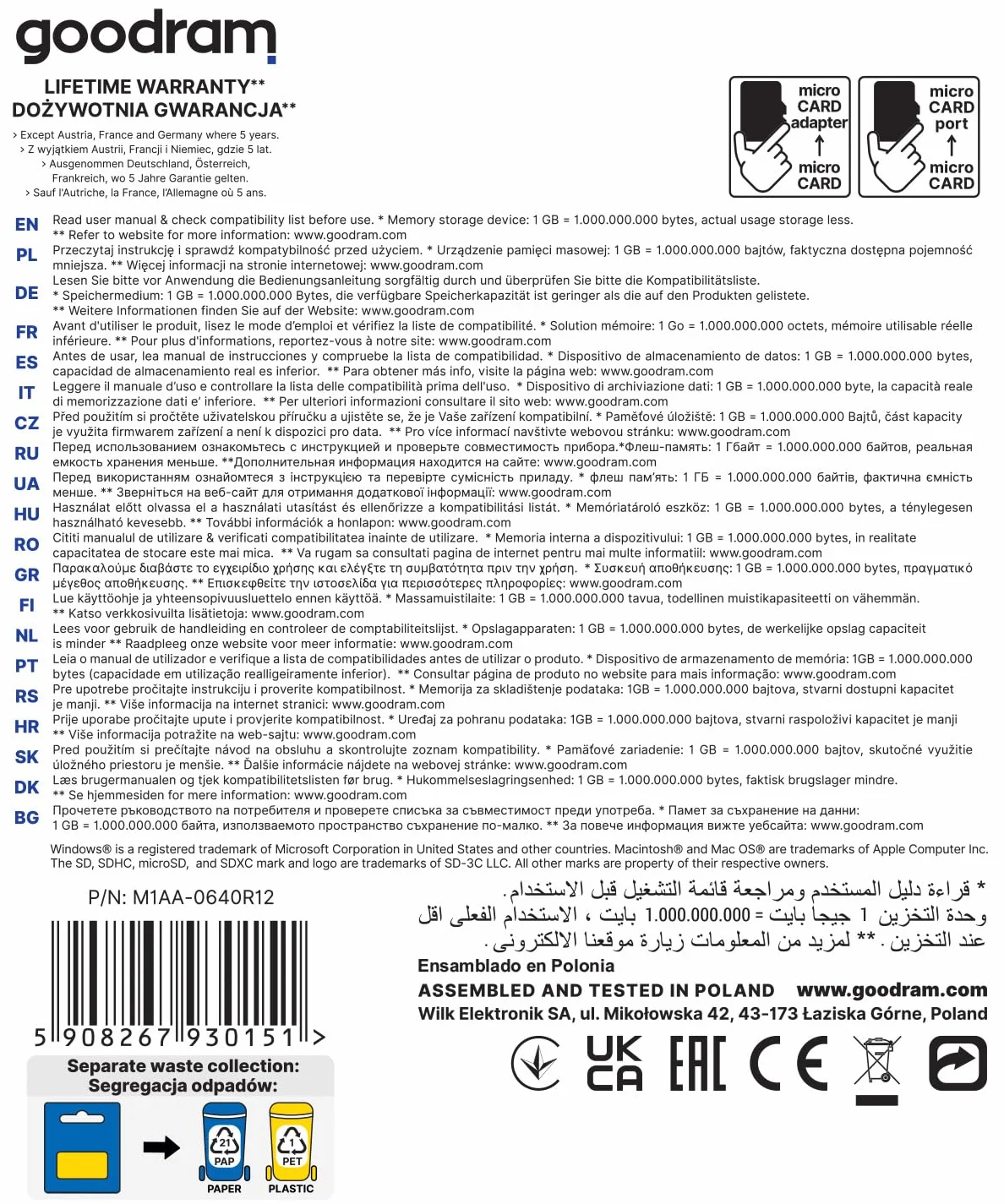 Goodram A0025034 Karta Micro Sd, Czarny, 64 GB