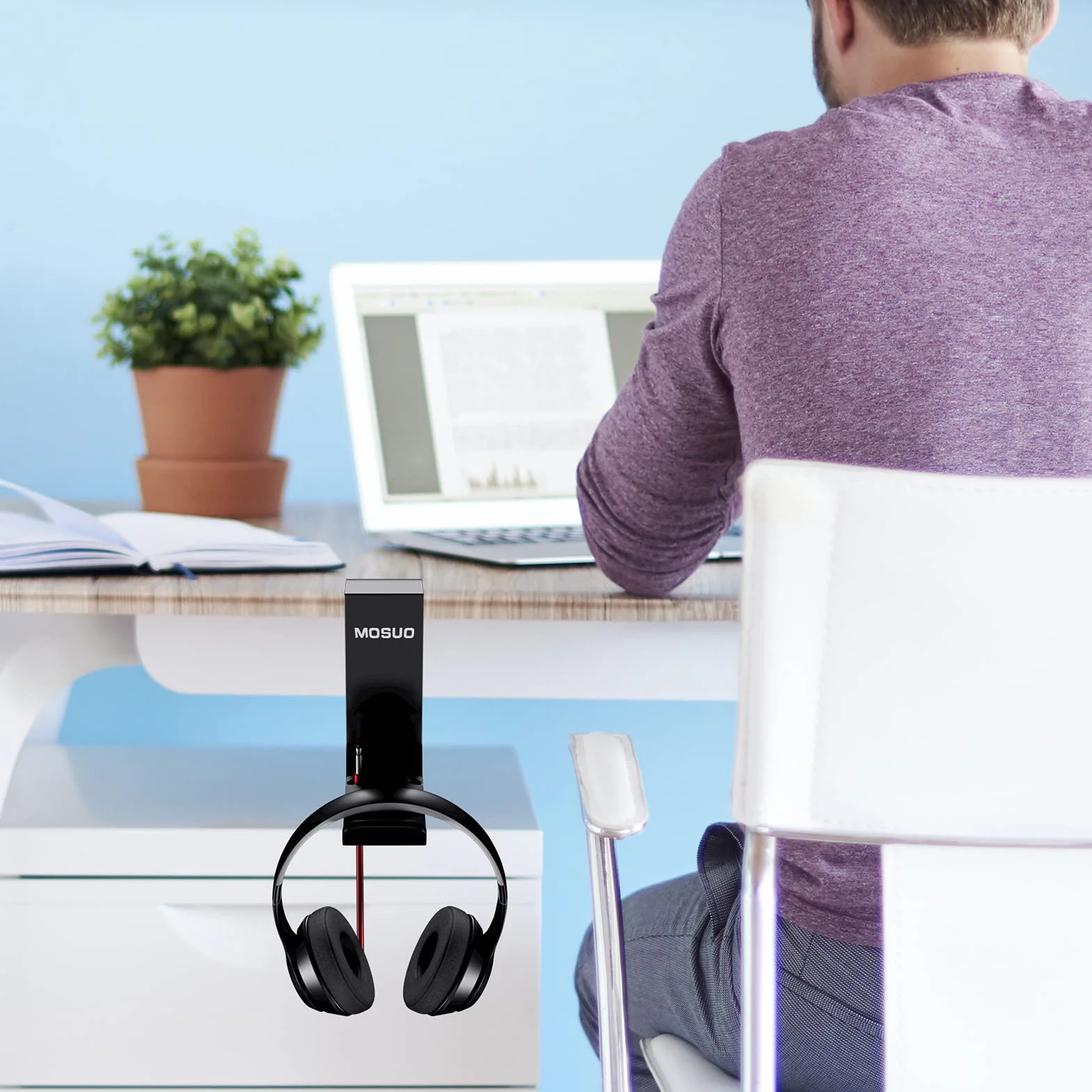 MOSUO Regulowany uchwyt na słuchawki, uchwyt na biurko, zestaw słuchawkowy obracany o 360 stopni, aluminiowy uchwyt na słuchawki, stojak na słuchawki Bluetooth, stojak na słuchawki gamingowe, czarny