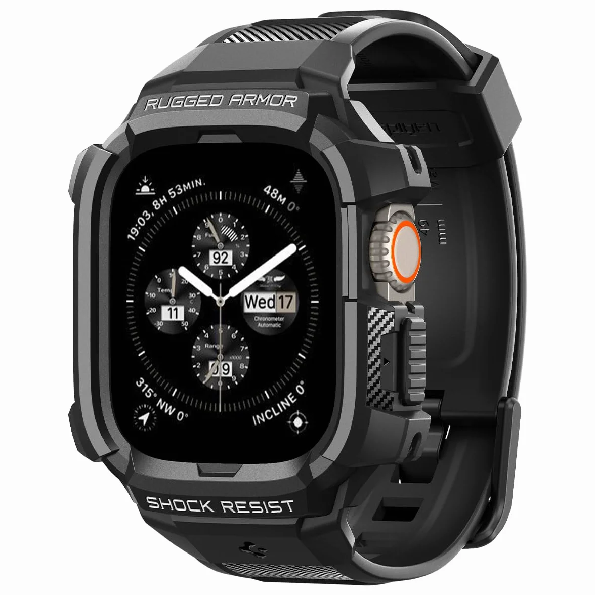 Spigen Rugged Armor Pro zaprojektowane dla Apple Watch Ultra 49 mm etui z paskiem - czarne