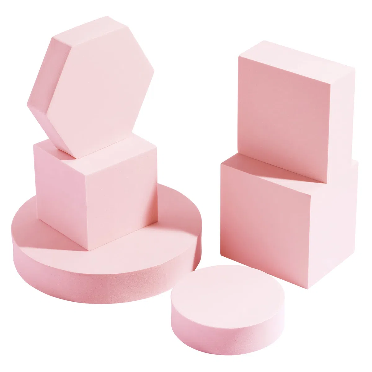 Selens Rekwizyty fotograficzne, geometryczne formy piankowe w kostce, 6 sztuk, różowe tło, rekwizyty piankowe do kosmetyków, szminek, biżuterii, perfum, narzędzi, artykułów spożywczych, produktów