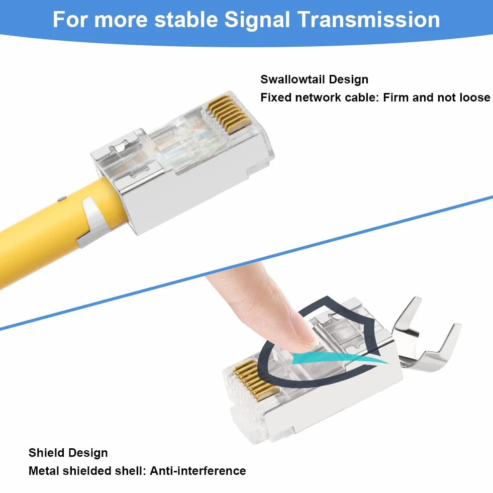 AXFEE Wtyczka RJ45, wtyczka przelotowa, wtyczka Ethernet, ekranowana, Cat7 Cat6A do kabli instalacyjnych z łodzią, dwuczęściowa, 20 sztuk