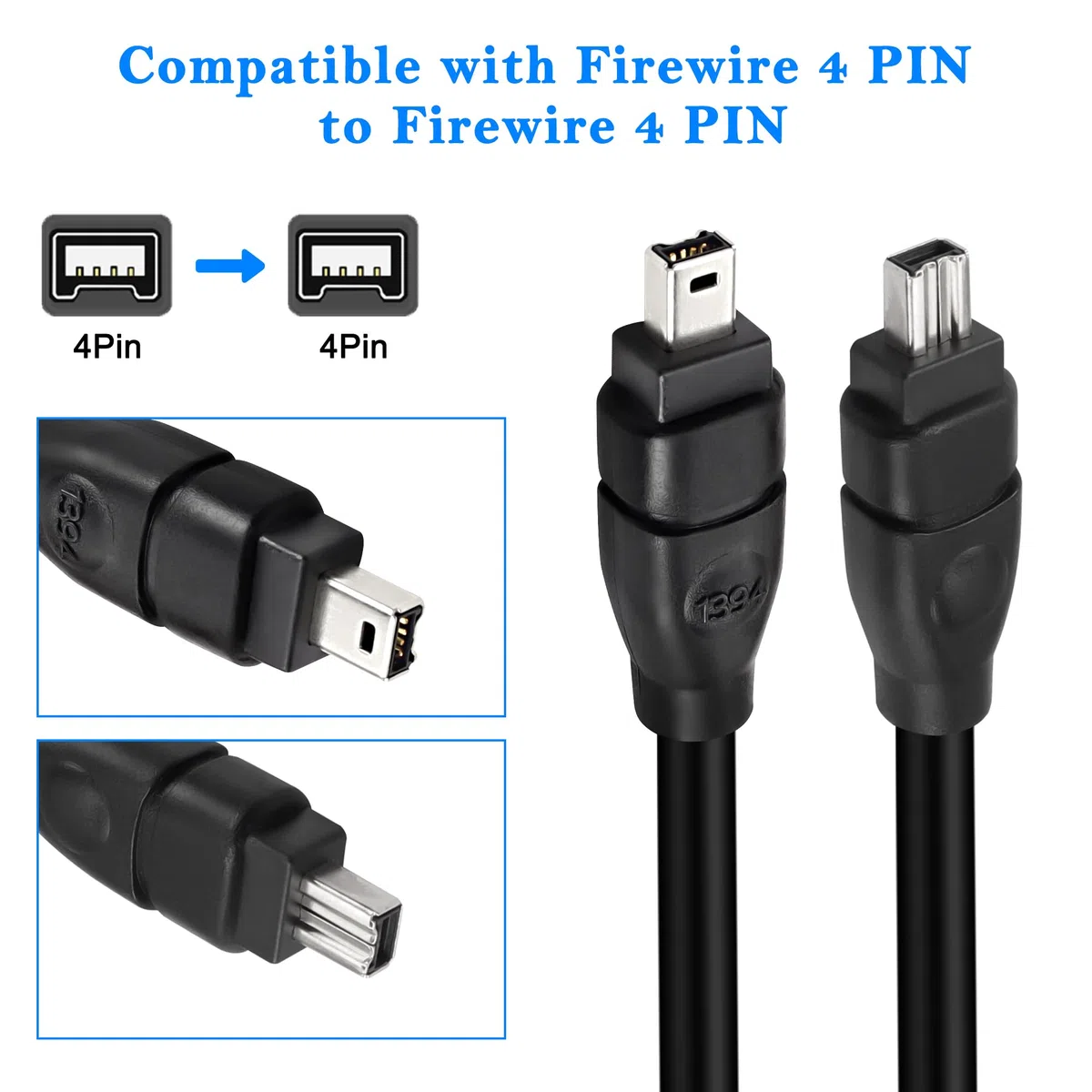 MEIRIYFA FireWire 4 Pin na 4 Pin kabel wtyczka do wtyczki IEEE 1394B 400 do 400 kabel DV iLink kabel do laptopa PC na kamerę - 1,8 m