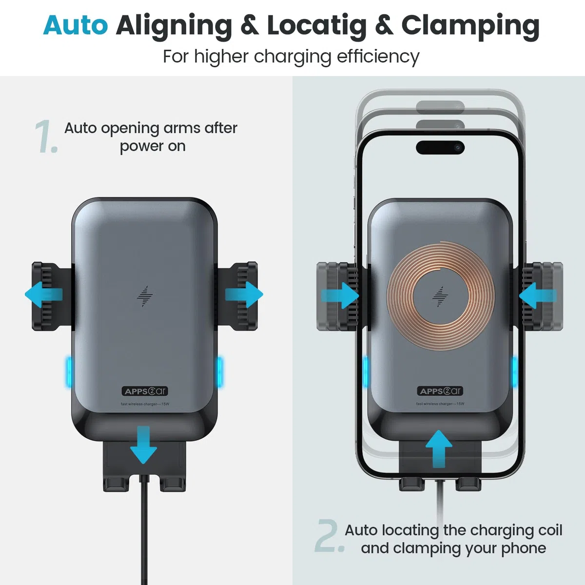 APPS2Car Bezprzewodowa ładowarka samochodowa z gniazdem CD, automatyczna blokada, szybkie ładowanie 15 W, samochodowy uchwyt na telefon kompatybilny z iPhone 16 15 14 13 12 Pro Max, Samsung | Wytrzymały uchwyt samochodowy na telefon do iPhone'a 17 16 15 1