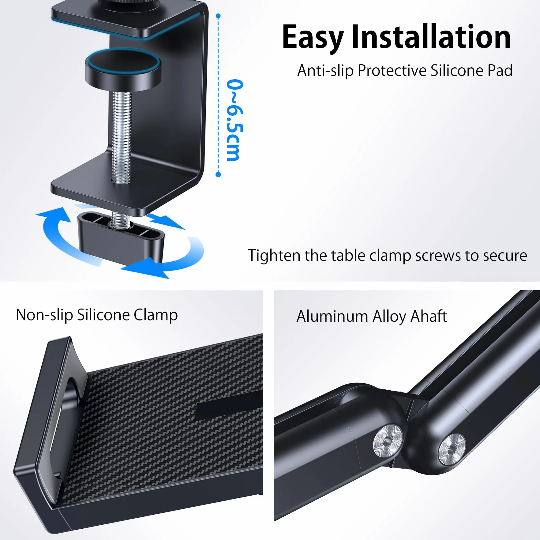 Stojak na tablet, aluminiowy uchwyt na biurko do iPada, uchwyt na ramię tabletu z metalową podstawą obracającą się o 360°, pasuje do iPada Air Pro Mini, telefonów, Samsung Galaxy, Kindle, wszystkich