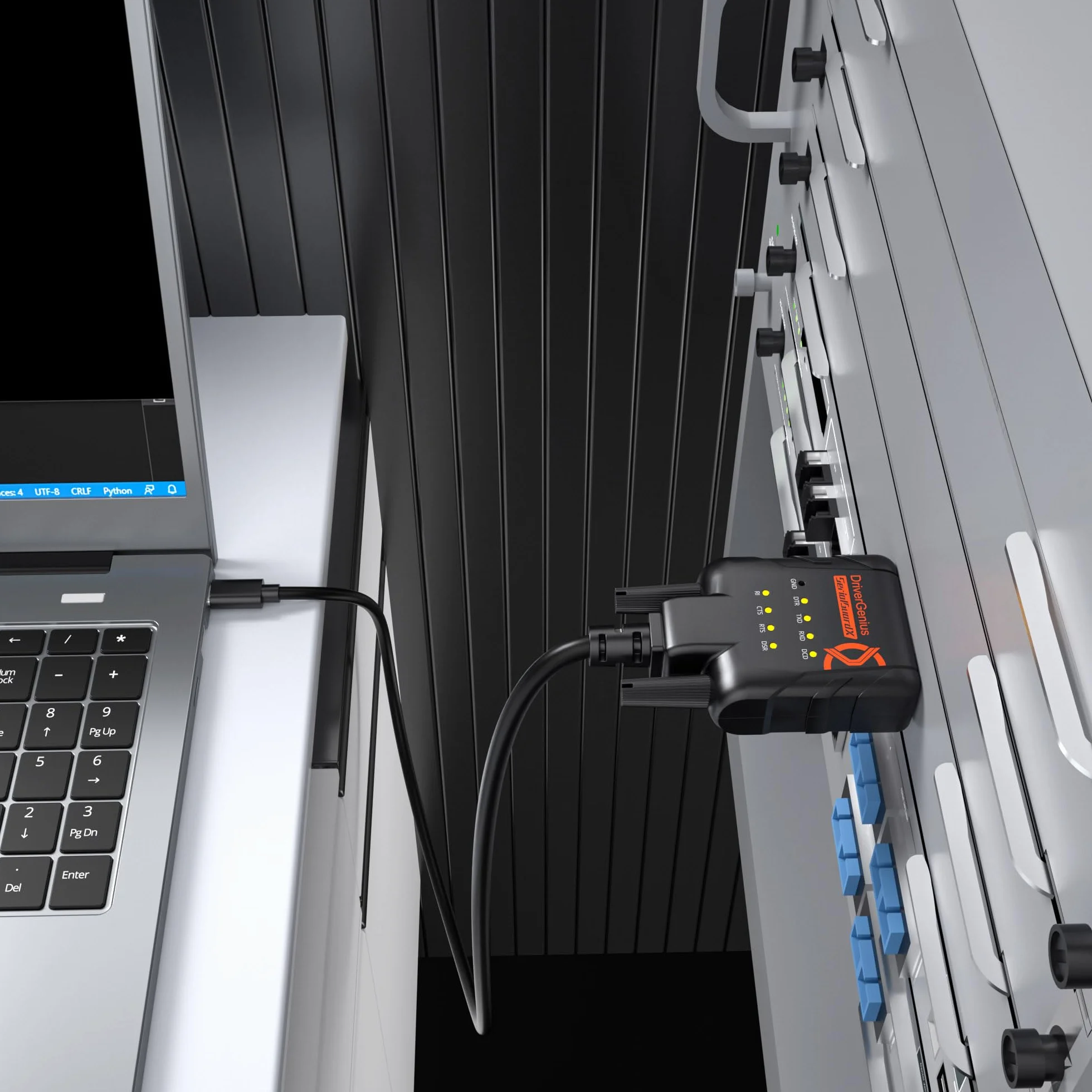 DriverGenius SerialGuardX Series | Adapter USB do RS232 FTDI Szeregowego, 9 Diod LED Monitorujących Dane - Kompatybilny z Windows 11/macOS 15/Linux, dla inżynierów i techników (RS232-ESD9C)