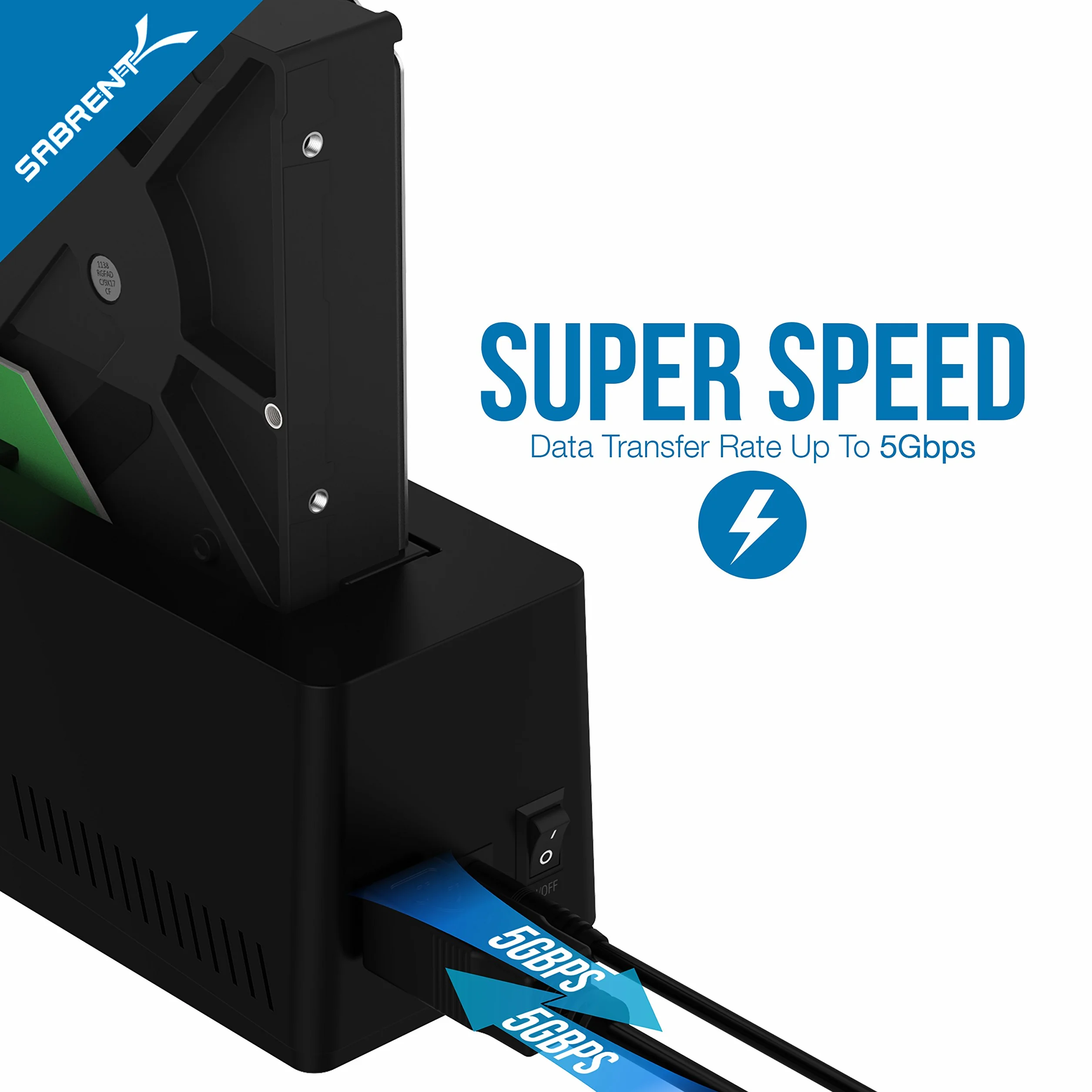 SABRENT SSD/HDD 2,5/3,5 cala stacja dokująca, obudowa dysków twardych, USB 3.2 Gen1 dysk twardy, sata na USB Enclosure z zasilaczem 12 V, zewnętrzny adapter do dysku twardego typ A z kablem 1,8 m, bez narzędzi