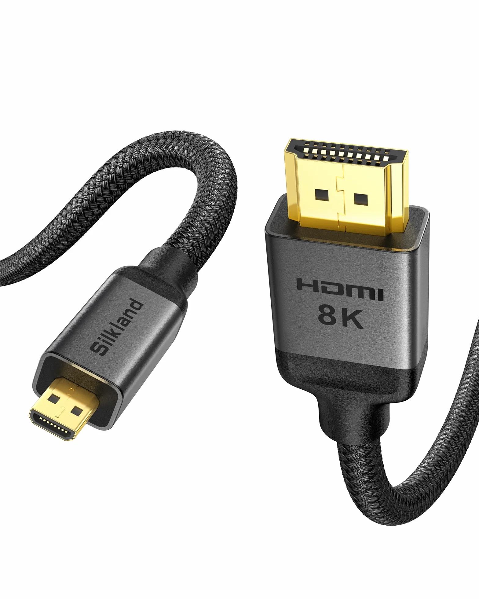 Silkland 10K 8K Kabel Micro HDMI to HDMI 2.1 30CM, 8K@60Hz, 4K@120Hz, 48Gbps, HDR, eARC, Kabel Micro HDMI kompatybilny z GoPro Hero, Raspberry Pi 5/4, Camera, Monitor, Cam Link, Samsung G8 G9, TV