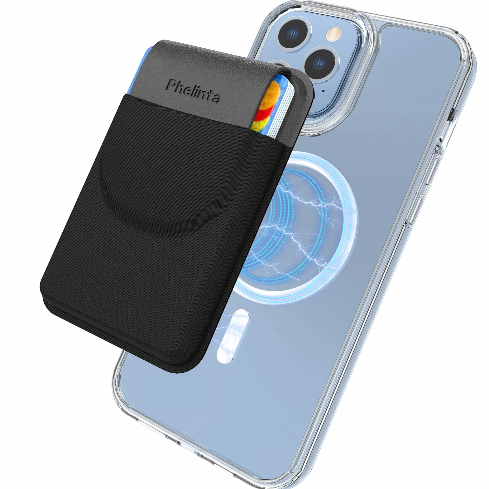 Phelinta Magnetic Wallet Kompatybilny z MagSafe Wallet dla iPhone 17/Air/16/15/14/13/12 Serii, Magnetyczny Portfel na Karty Kredytowe z Klapką, Przechowuj 5 Karty