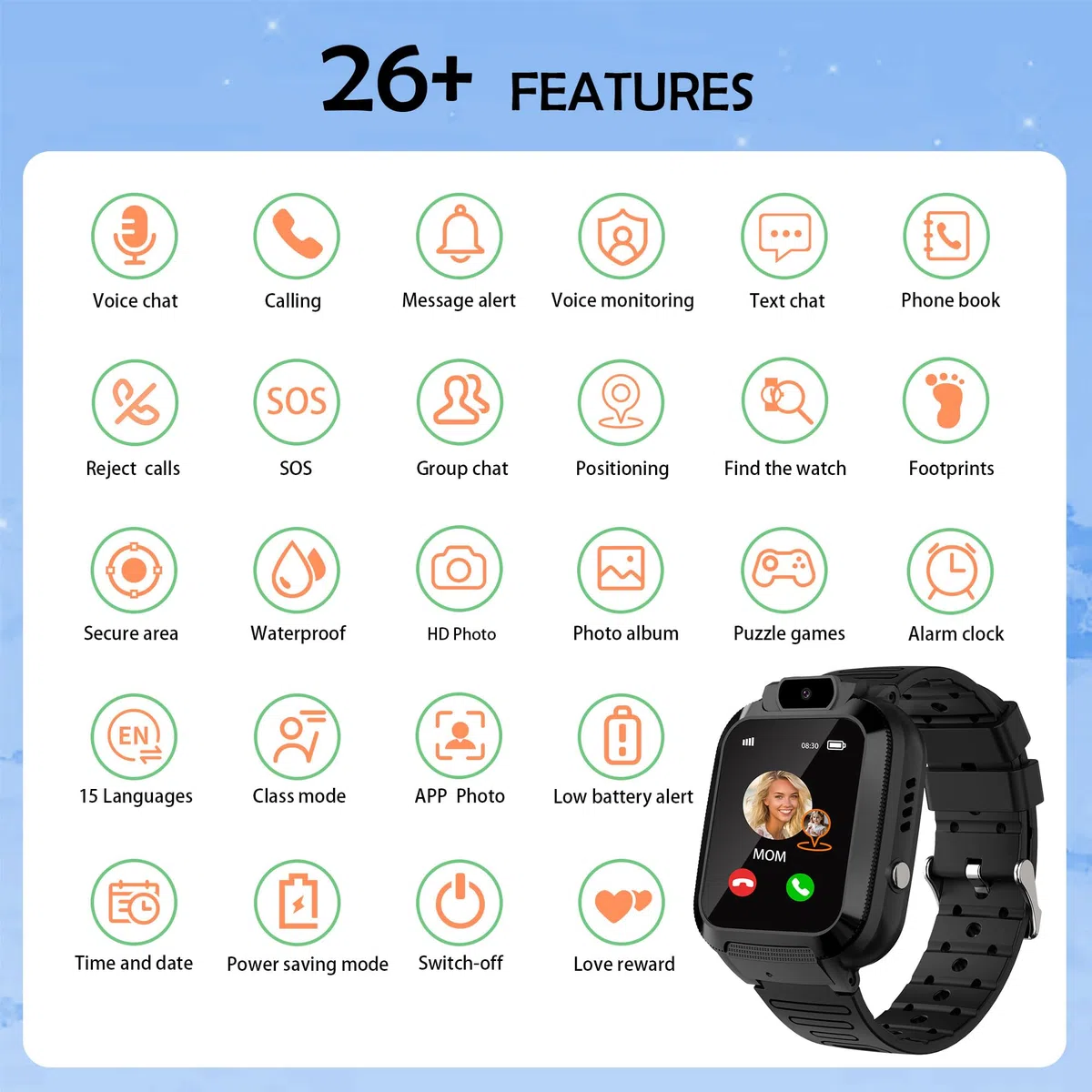 Inteligentny Zegarek dla Dzieci z GPS Lokalizacja - Gry Czat Głosowy SOS Cyfrowy Budzik IP68 Wodoodporny Telefon Urodziny Prezenty Model Klasy Smartwatch dla Dzieci Chłopcy Dziewczynki