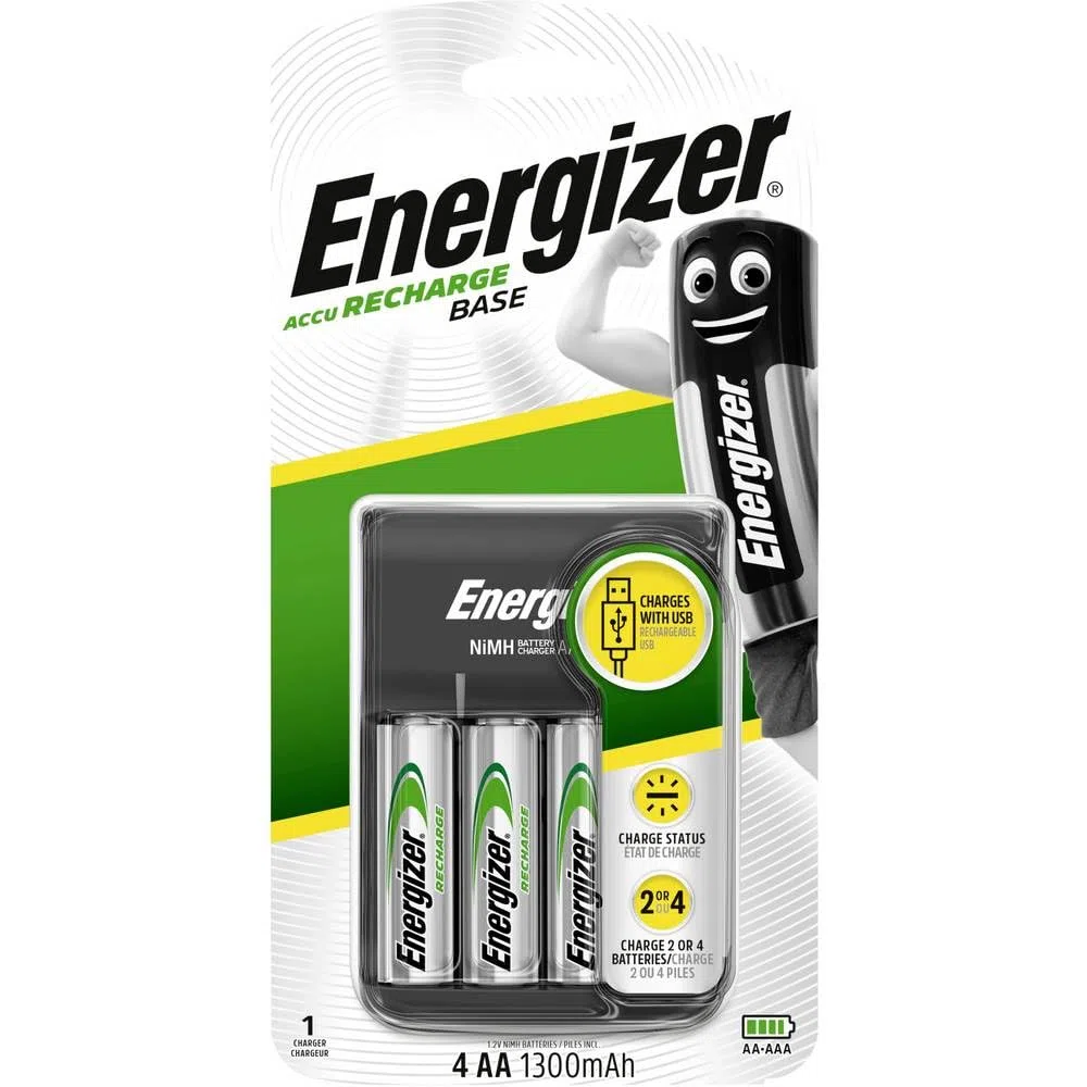 Energizer Ładowarka do akumulatorów AA i AAA, ładowanie podstawowe (2 baterie AA w zestawie)
