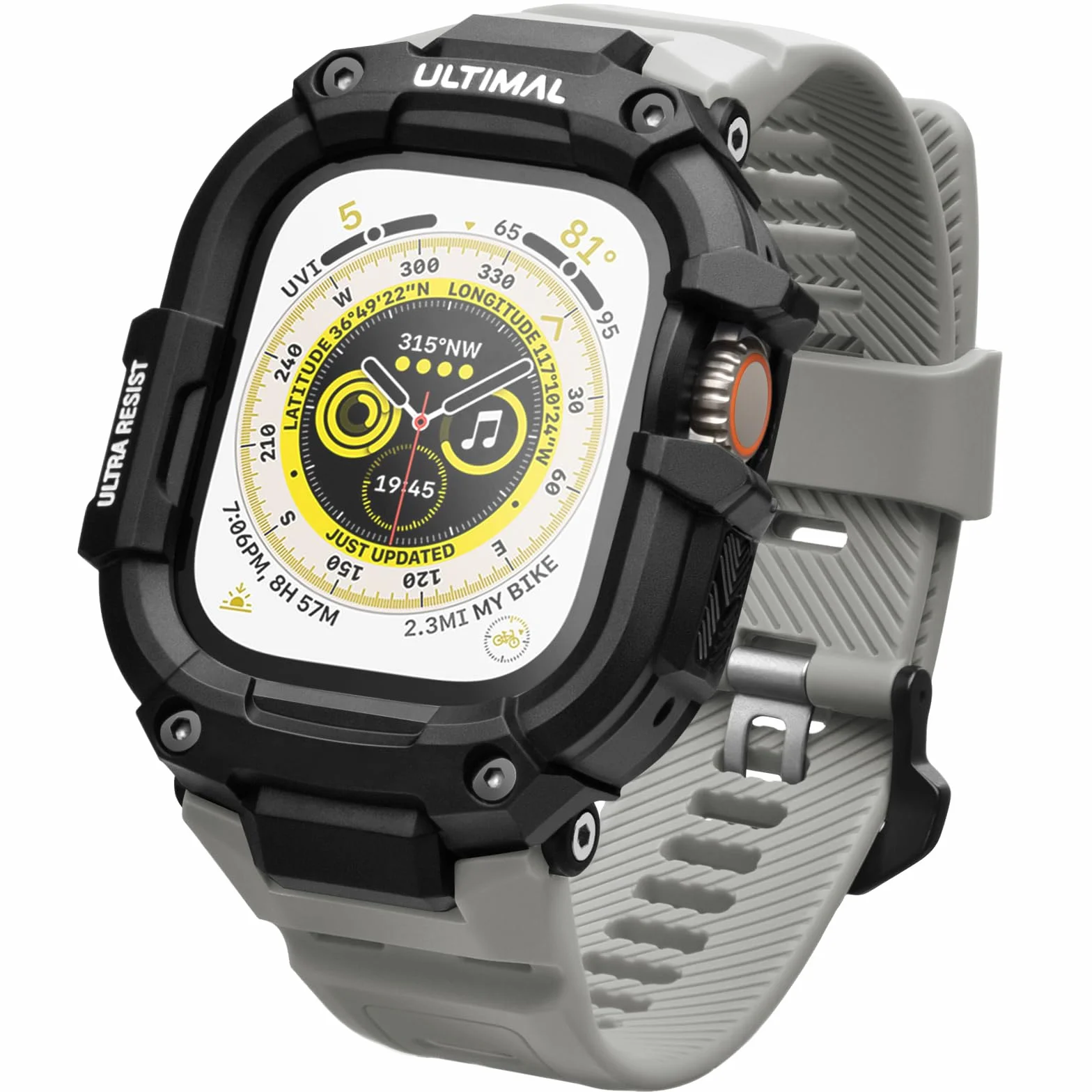 ULTIAML Etui ochronne z bransoletką, kompatybilne z Apple Watch ultra 2/ ultra 49 mm, regulowany, odporny na uderzenia, sportowy pasek, wytrzymały pasek premium (szary)