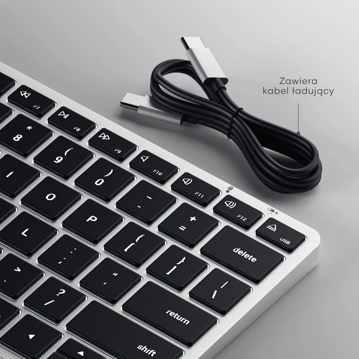 SATECHI klawiatura Bluetooth Slim X1, amerykański układ QWERTY, srebrna | Obsługa wielu urządzeń, aluminiowa obudowa, podświetlane klawisze i ładowanie przez USB-C