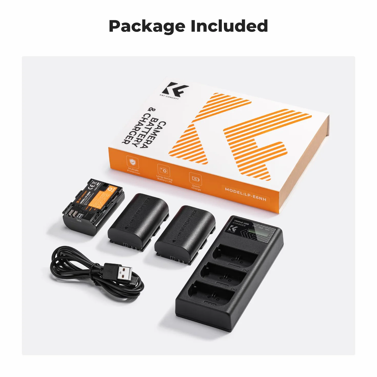 K&F Concept LP-E6NH akumulator, 2250 mAh (3 sztuki) i ładowarka 3-gniazdkowa, zestaw akumulatorów, kompatybilny z EOS R7, R5, R6, EOS II, 5D III, IV