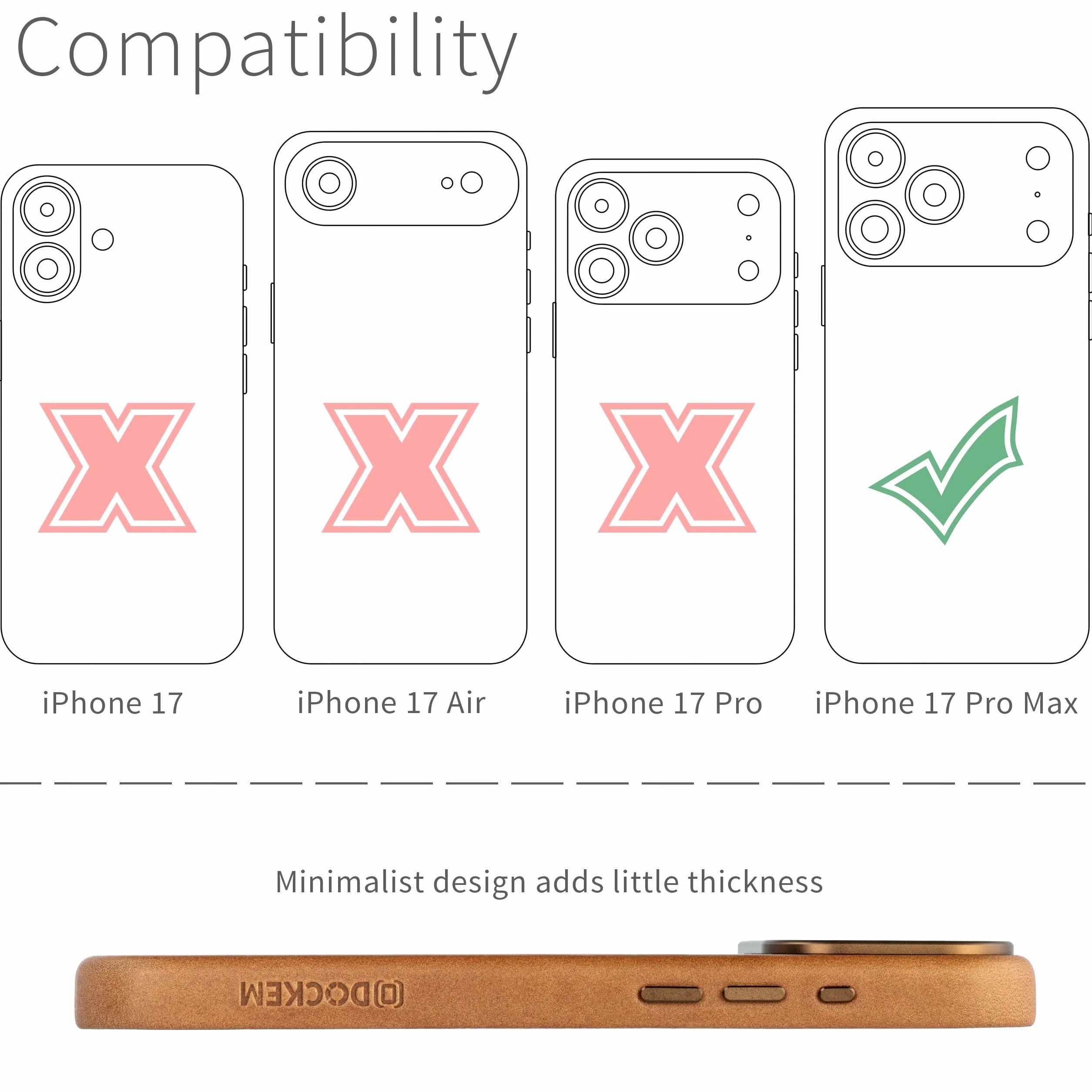 Dockem Etui z Prawdziwej Skóry do iPhone 17 Pro Max Kompatybilne z MagSafe, z Pojemnościowym Przyciskiem Sterowania Aparatem (MSGL, Jasnobrazowy)