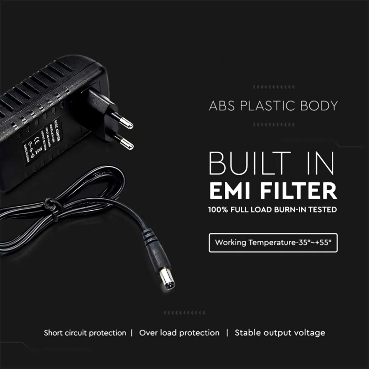 V-TAC Zasilacz 12 V 30 W 2,5 A do kamer, taśmy LED, modem - Adapter transformatora 12 V z wtyczką domową do ekranów i urządzeń elektronicznych - Wejście AC 100-240 V - 50/60 Hz