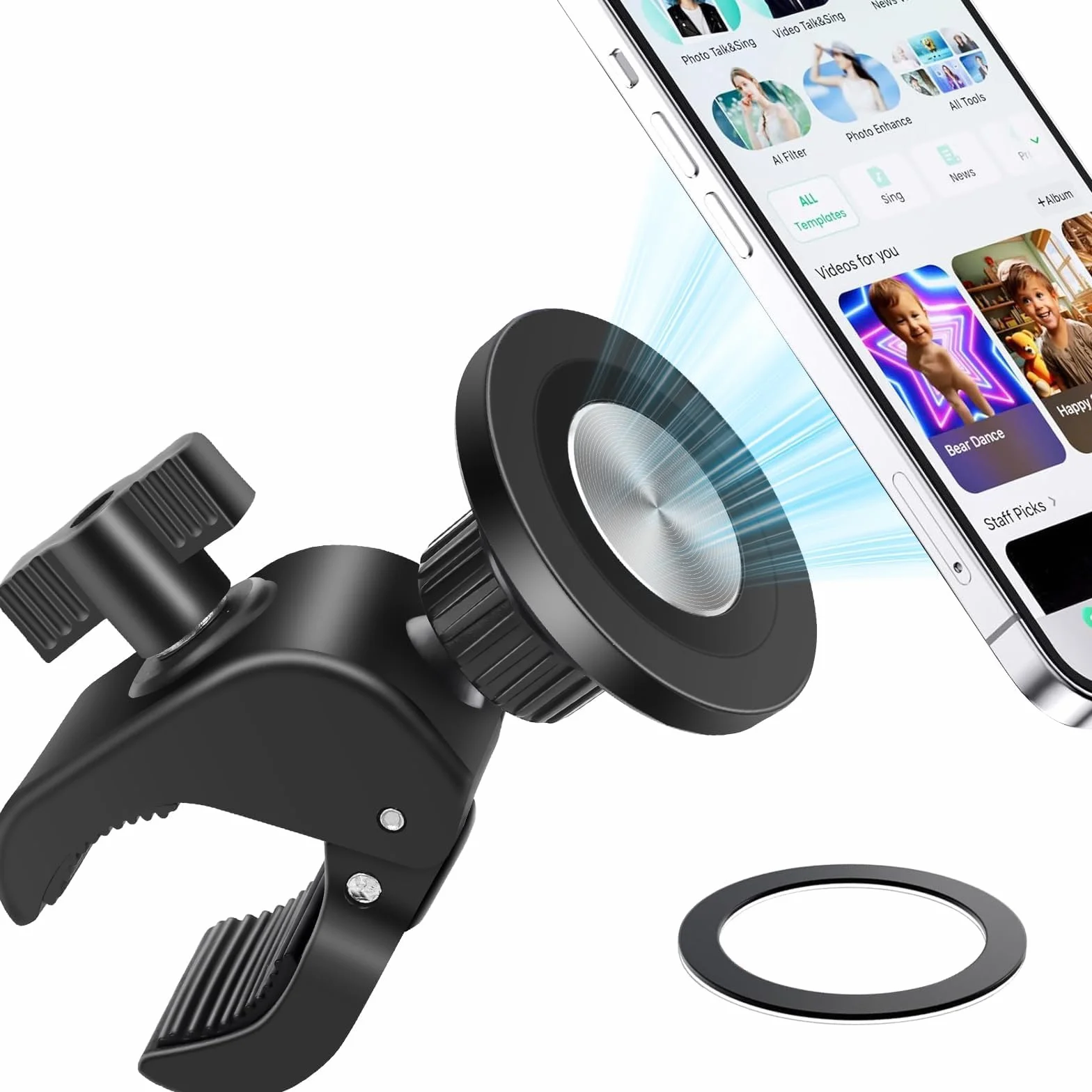 EEEKit Uchwyt na telefon rowerowy, magnetyczny uchwyt na kierownicę motocyklową do iPhone'a Magsafe i wszystkich smartfonów, do stacjonarnego roweru treningowego, bieżni, siłowni, sprzętu fitness