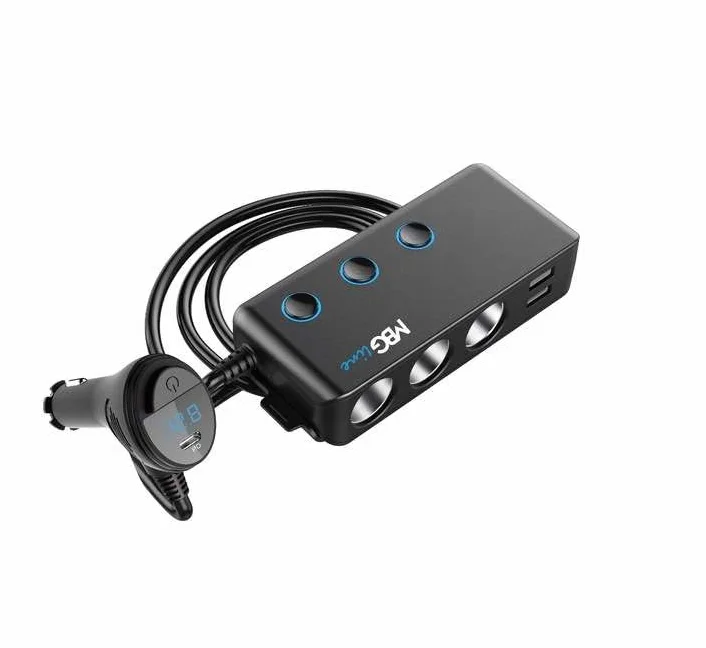 Ładowarka USB multiport| Rozdzielacz gniazda zapalniczki samochodowej HC67C 120W | 3 Gniazda 12V z włącznikami i woltomierzem, Adapter do pojazdów