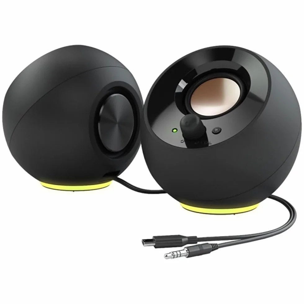 CREATIVE Pebble SE Minimalistyczny głośnik PC 2.0 zasilany USB-C z oświetleniem RGB, wejście AUX 3,5 mm, moc RMS do 4,4 W do komputerów i laptopów (czarny)