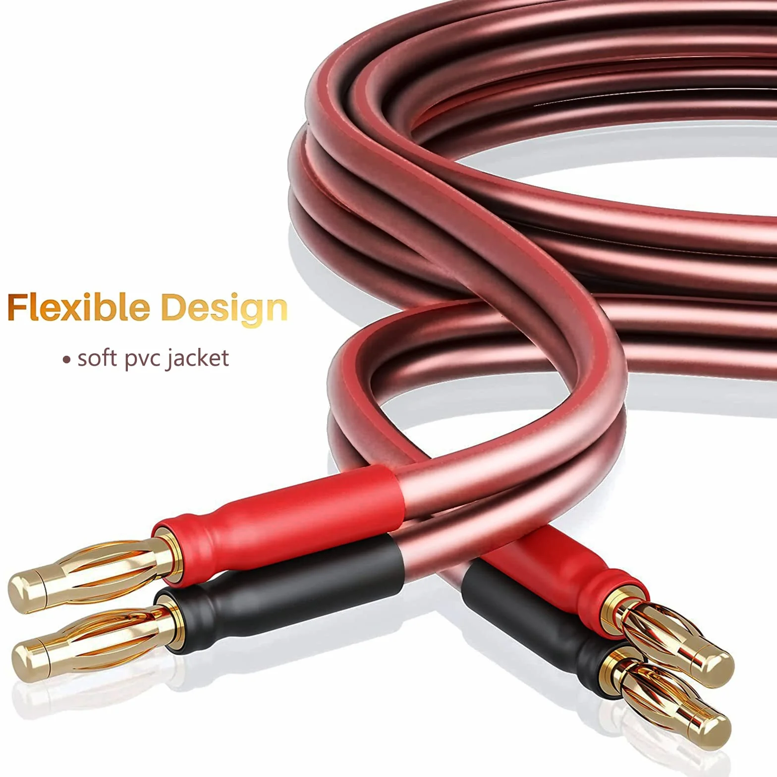 Kabel głośnikowy z czystej miedzi (z pozłacanymi wtyczkami bananowymi, 14 AWG, 2 m) – kabel audio LP42 HiFi głośniki głośniki