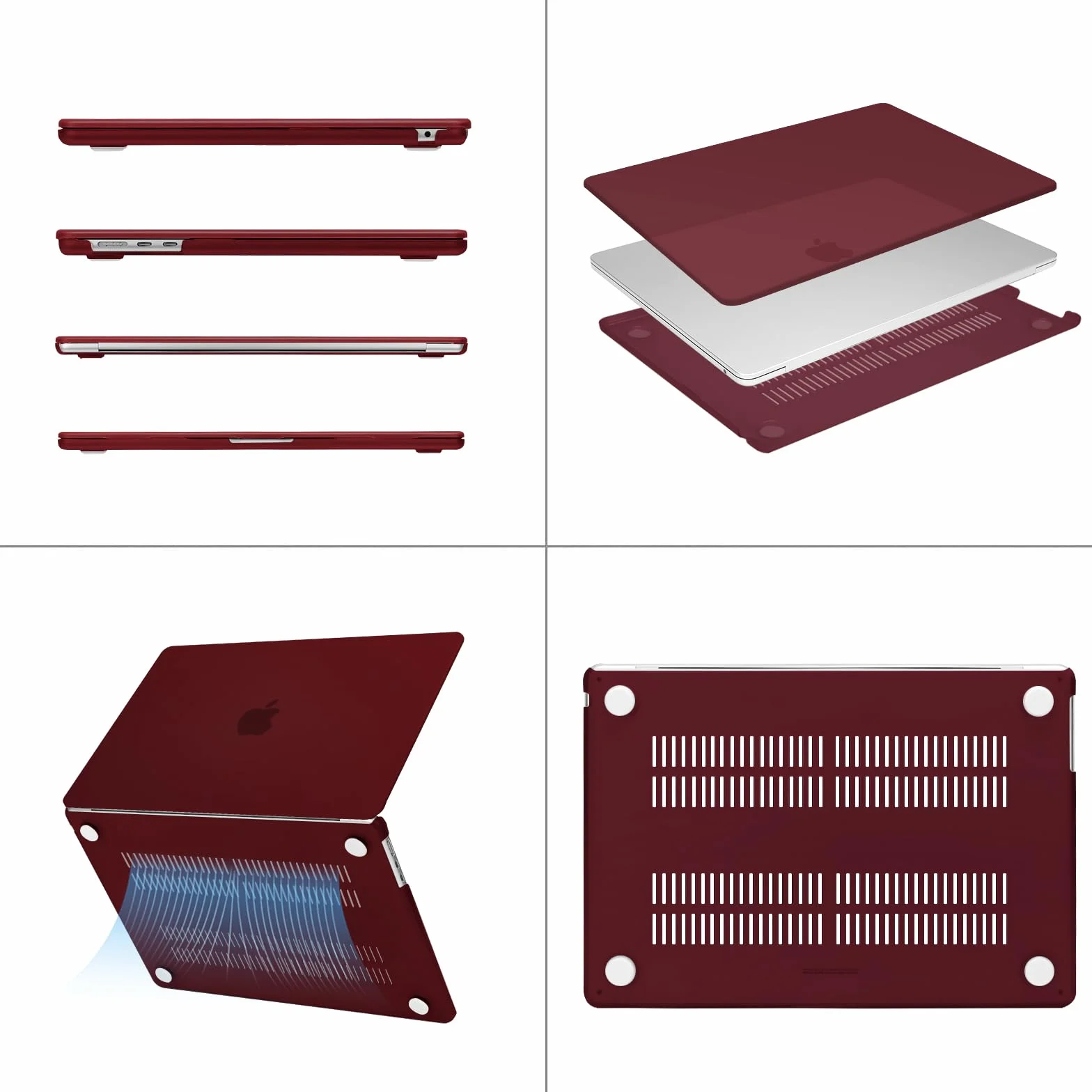 MOSISO Etui ochronne MacBook Air 15 cali 2025 2024 2023 M4 M3 M2 A3241 A3114 A2941, twarde plastikowe, bordowy