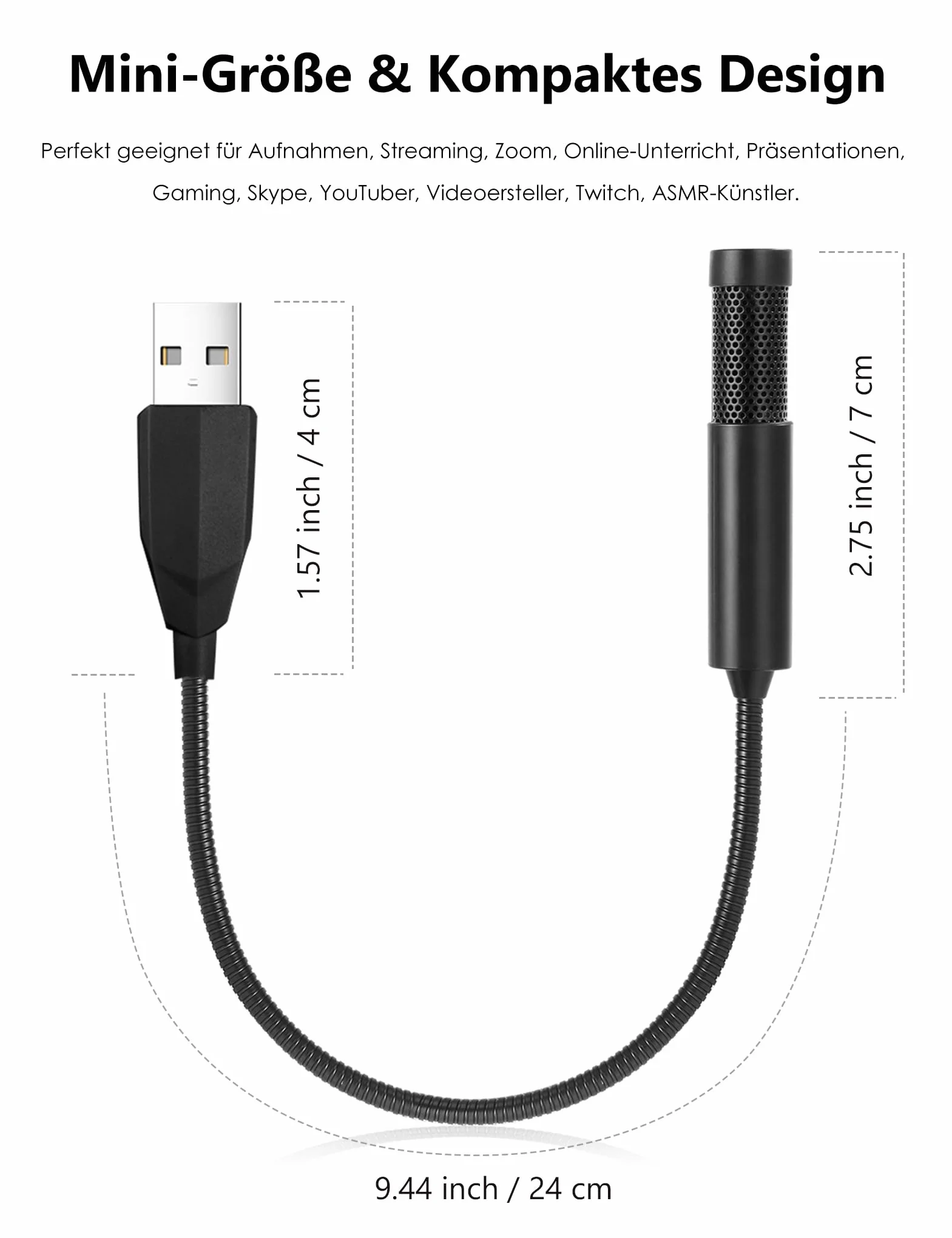 MillSO Mikrofon USB wielokierunkowy pojemnościowy z elastyczną szyjką regulowaną 360° do laptopa PC