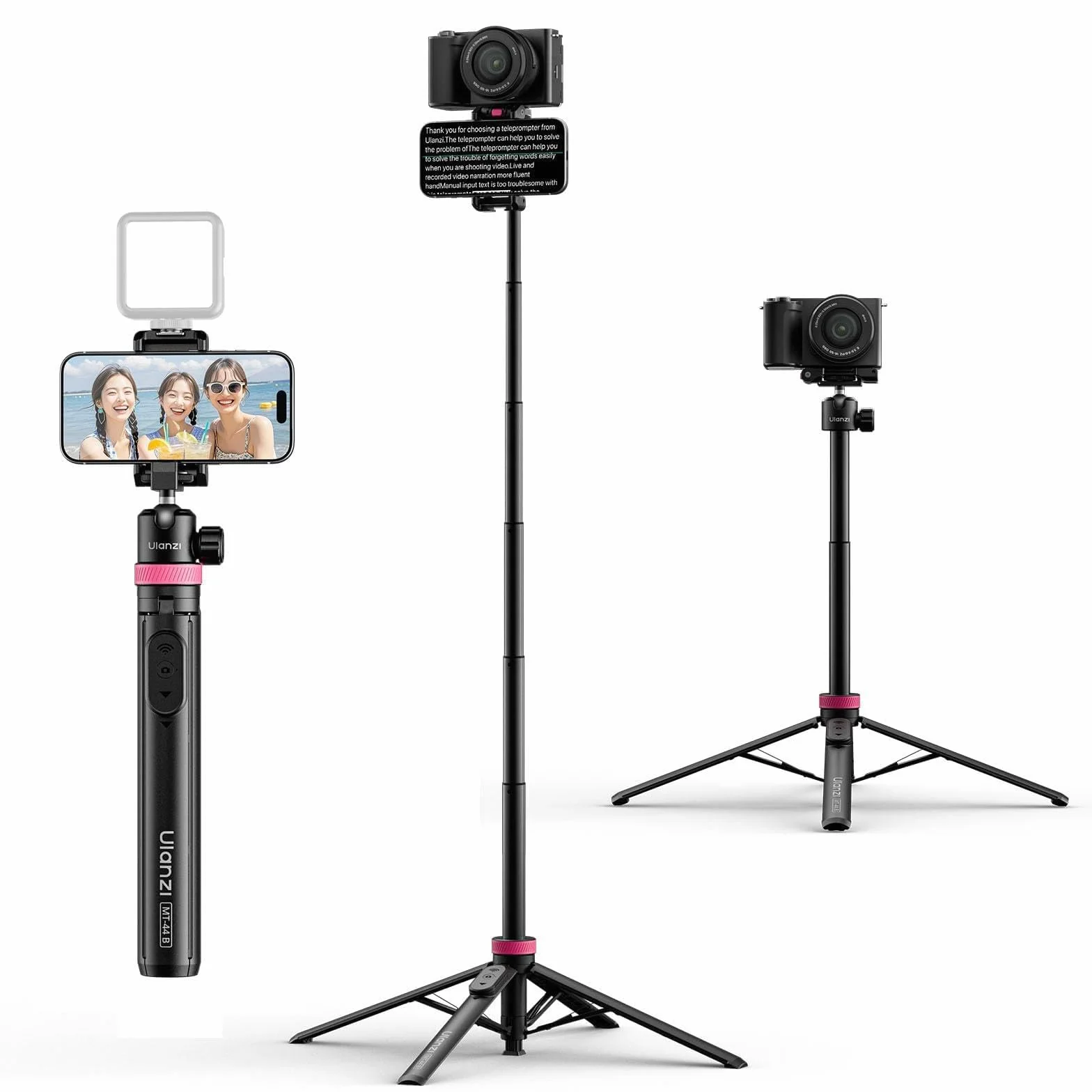 ULANZI MT-44 B [2026 ULEPSZONY] Automatycznie Otwierany Statyw Telefonu 59'', Stanie na Czterech Nogach, Kulowa 360°, Gwint 1/4", Kijek Selfie Bluetooth do lustrzanek Cyfrowych, iPhone'a, Samsunga