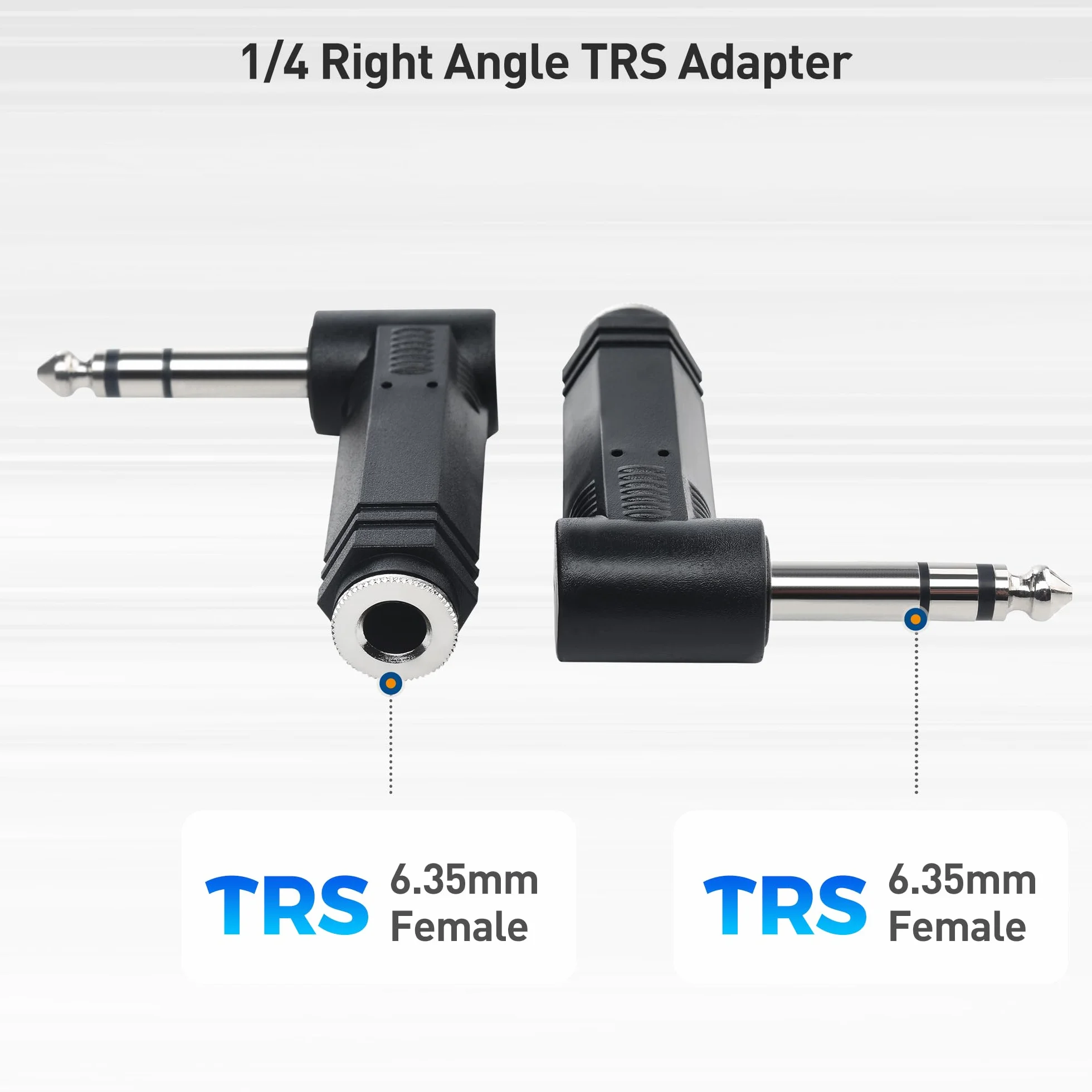 Cable Matters Zestaw 2 adapterów 6,35 mm Right Angle TRS - 6,35 mm adapter kątowy / prosty na 1/4 TRS złącze audio do profesjonalnego sprzętu audio
