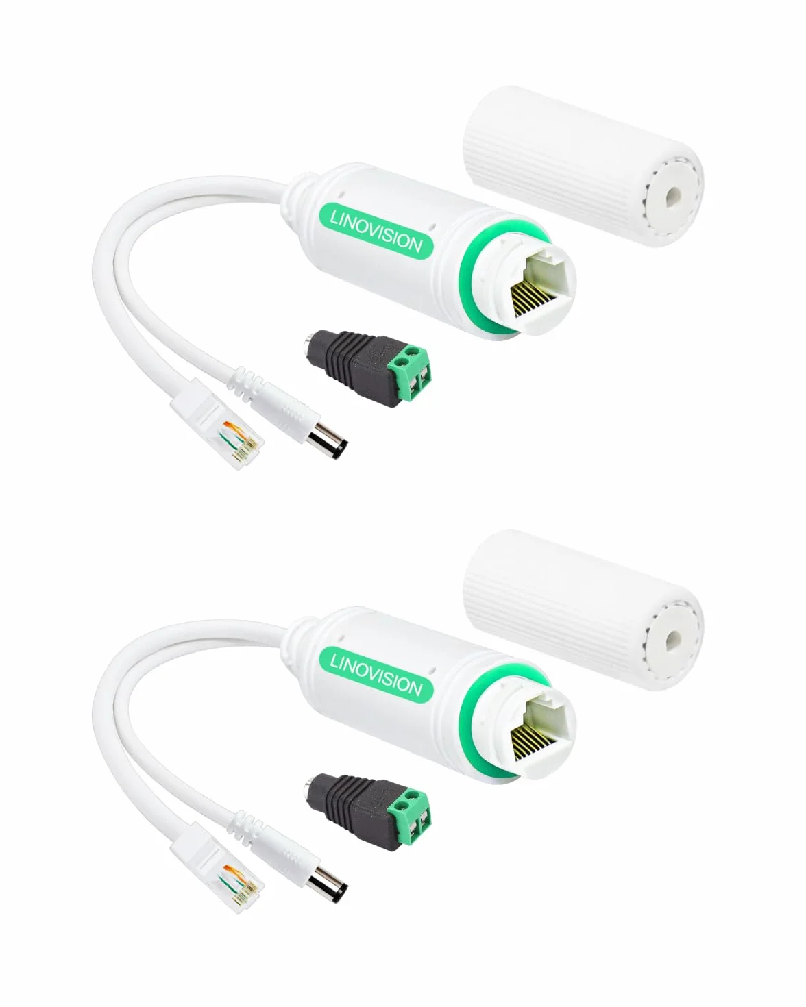 LINOVISION Wodoodporny rozdzielacz POE DC12V, zewnętrzny Power over Ethernet 10/100 Mb/s IEEE802.3af/at 2 szt.