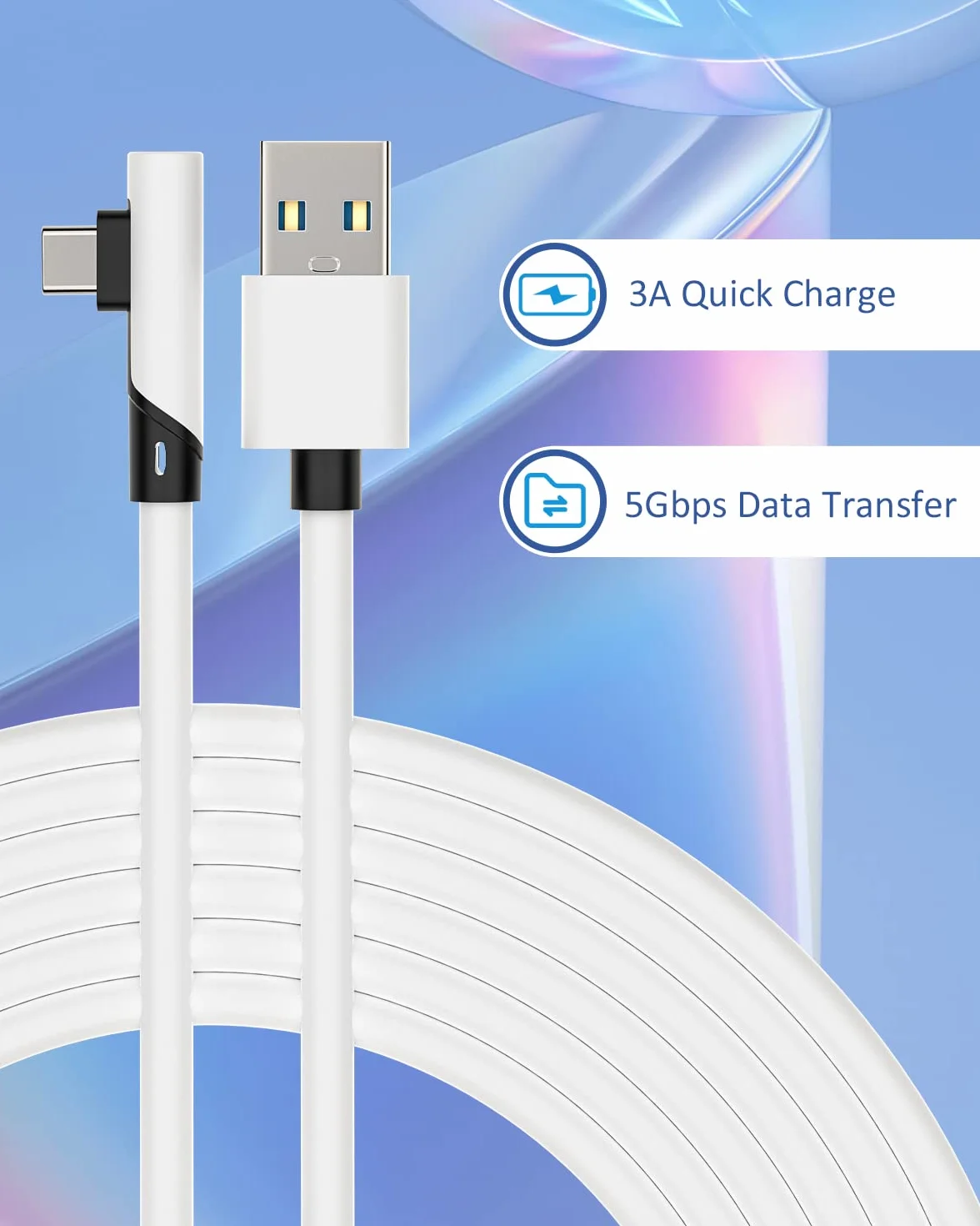 Kabel Link 5 m kompatybilny z Meta Quest 3/Quest 2/Pro, PICO4/Pro, kabel PC z transmisją danych 5 Gb/s, kabel USB 3.0 na typ do zestawu słuchawkowego VR i komputera gamingowego