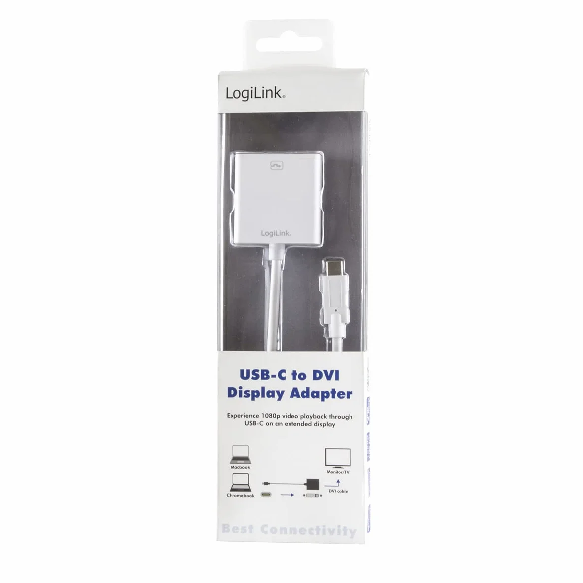 LogiLink UA0245A – USB-C (USB 3.2 Gen 1x1) adapter DVI z wbudowanym nadajnikiem DVI, rozdzielczość 1080p dla Windows 8/10, Mac OS X (w zestawie modele MacBook Pro od 2016), Chrome OS i Android