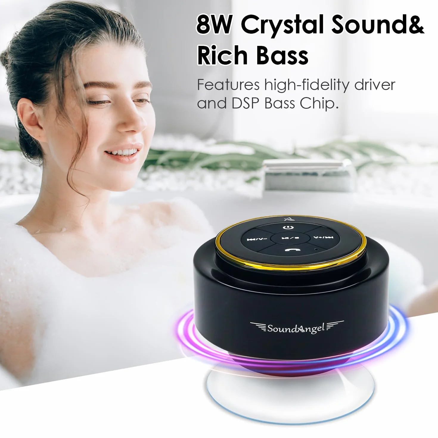XLEADER Wodoodporny głośnik Bluetooth IPX7 z przyssawką i klipsem, mikrofon, bas
