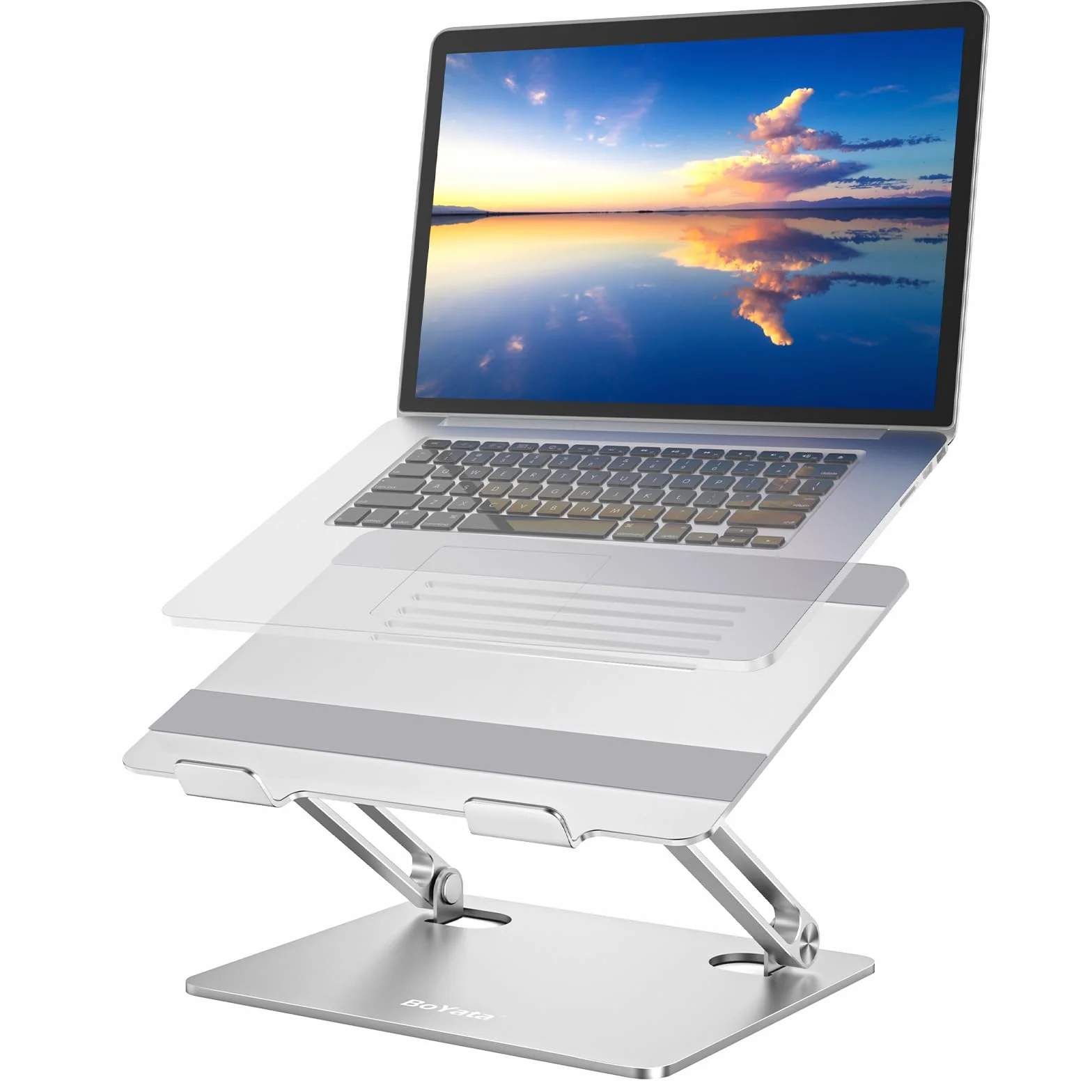 BoYata Stojak na laptopa, podstawka pod laptopa pod wieloma kątami z otworem wentylacyjnym, podstawka do notebooka kompatybilny z komputerami MacBook Pro, Dell, HP, Samsung, Acer 10–15,6"-Srebrny