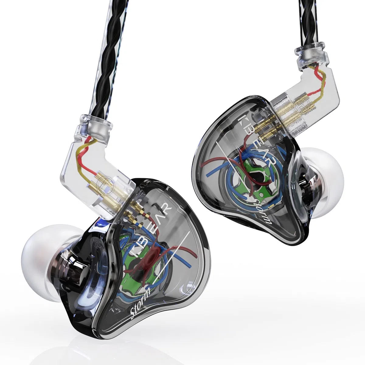 Yinyoo KBEAR Storm Earphones Słuchawki z 1DD, Kbear Wired in Ear Earbuds HiFi Deep Bass Clear Sound Over Ear Headset with Detachable Cable for Musicians Singer (Transparent black, No mic)