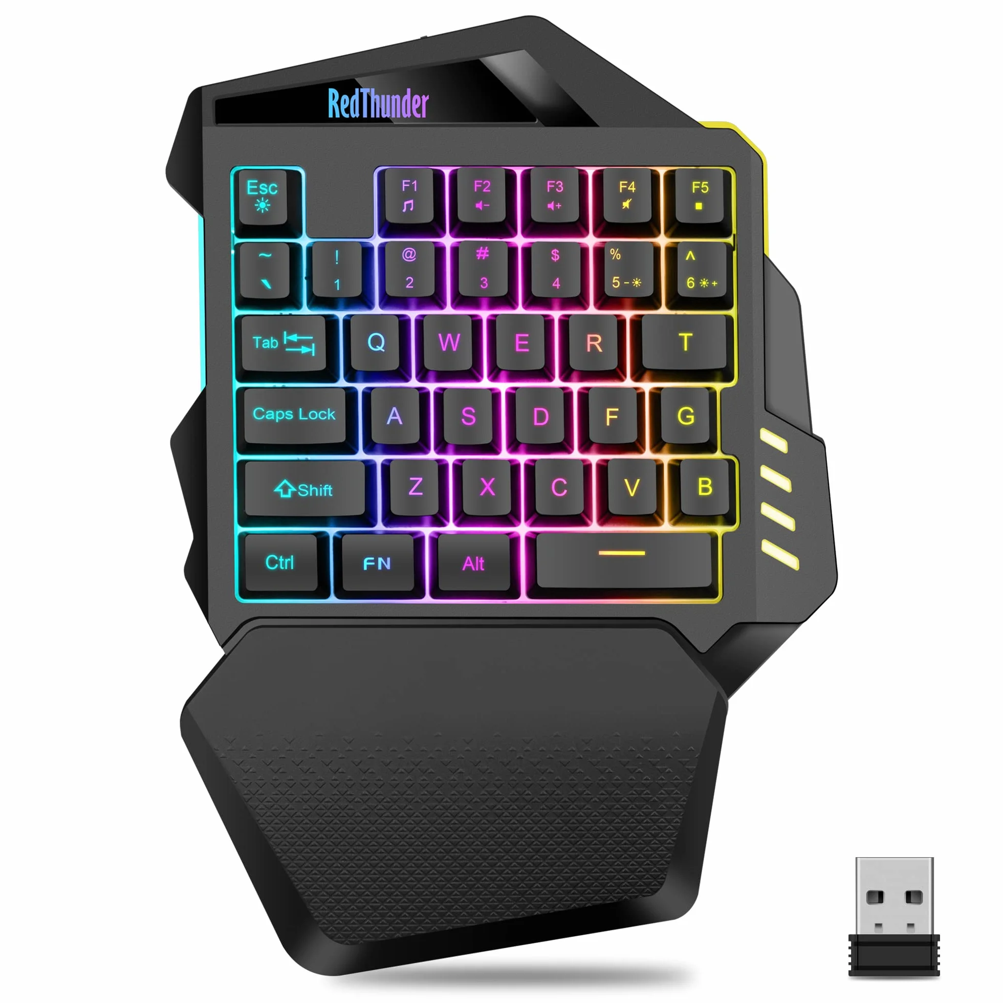 RedThunder G60 bezprzewodowa klawiatura do gier jednoręczna, akumulator 2000 mAh z podświetleniem RGB, klawiatura do gier Anti-ghosting 35 klawiszy + ergonomiczna do komputerów Mac PS5 Xbox One Gamer.