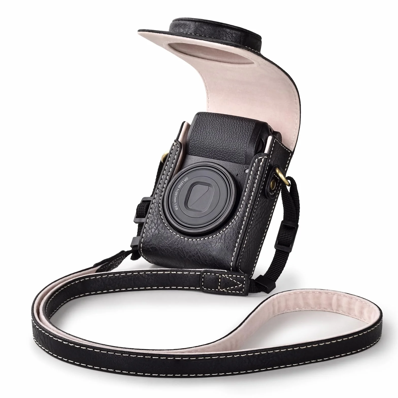 Rieibi Etui na aparat Sony RX100 Series – skórzane etui retro do GR IIIx/GR III/Sony RX100 II III IV V VI VII, Tekstura czarna, Nowa wersja