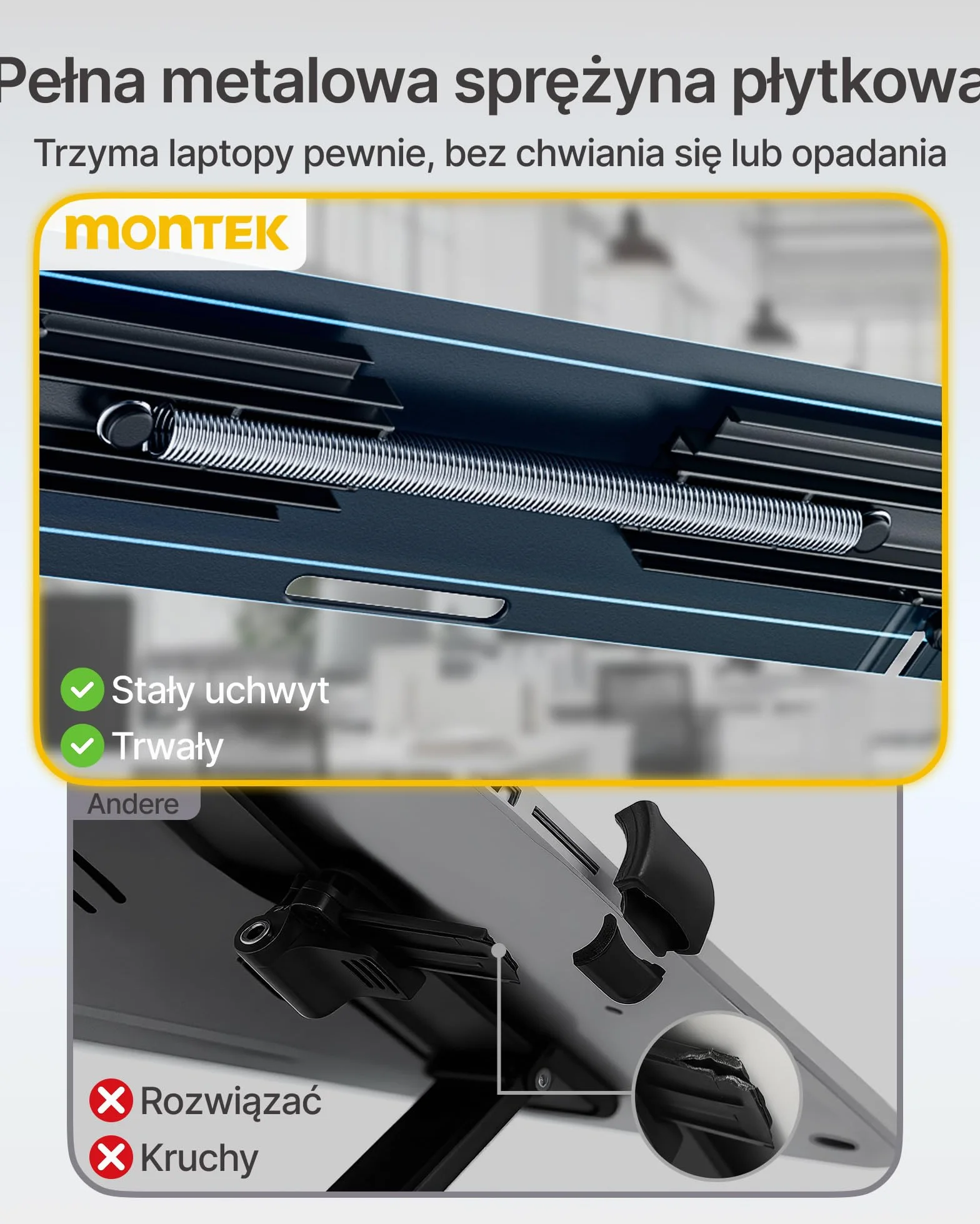 monTEK Regulowana półka na laptopa VESA 75x75/100x100 do 9 kg 12-18 cali