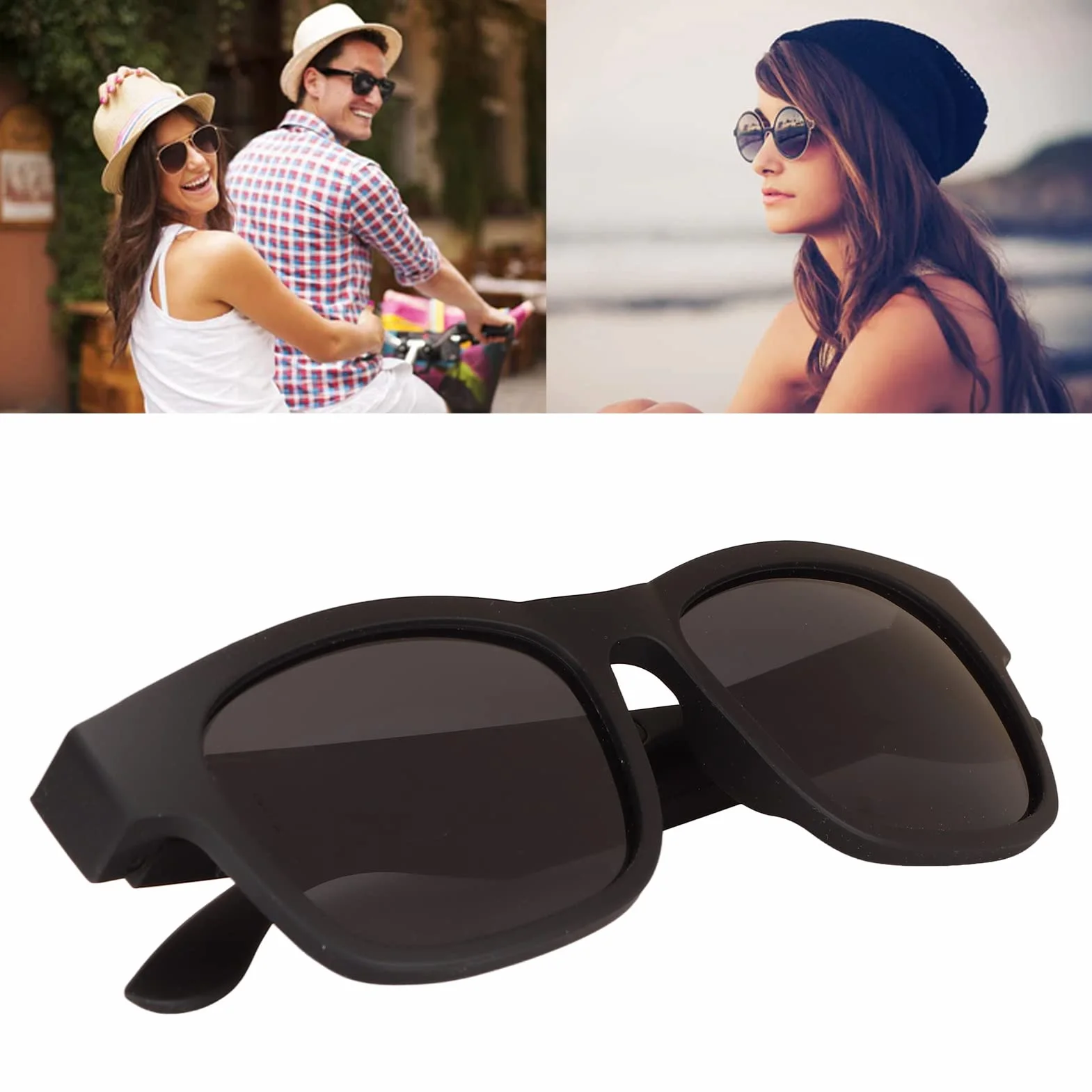 Inteligentne Okulary Audio, Bezprzewodowe Okulary Przeciwsłoneczne Bluetooth z Otwartym Uchem ze Słuchawkami, Spolaryzowane Okulary Przeciwsłoneczne z Redukcją Szumów na świeżym(czarny)