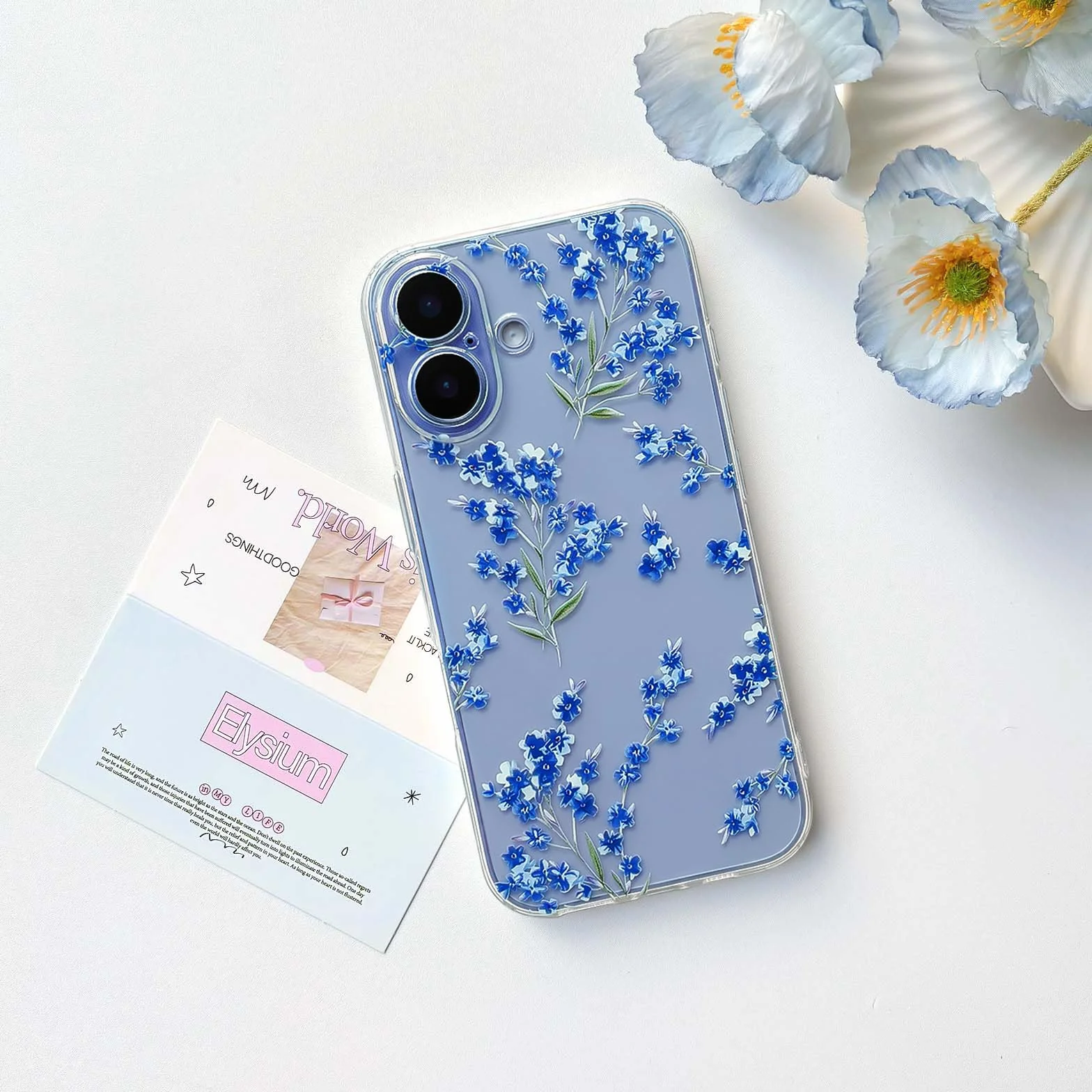 NITITOP Etui do iPhone 17 Śliczne przezroczyste kwiatowe kwiaty wzór dla kobiet dziewczyn kwiatowy wzór gałęzi miękkie etui TPU odporne na wstrząsy etui ochronne - niebieskie