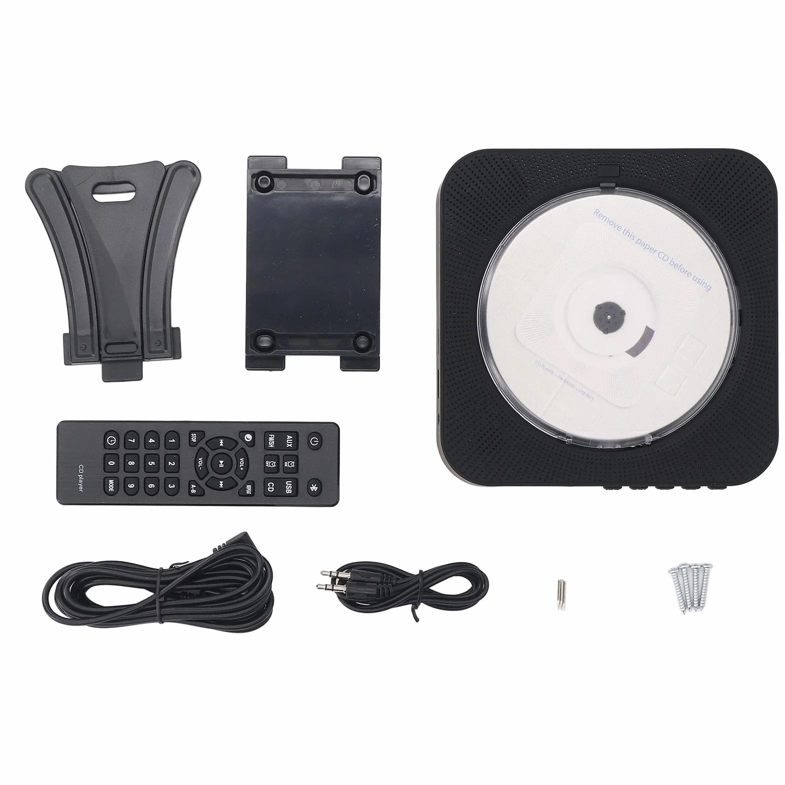 Generic Odtwarzacz CD z Głośnikami, Pilot do Montażu na ścianie Odtwarzacz CD Przenośny do Domu (BLACK)
