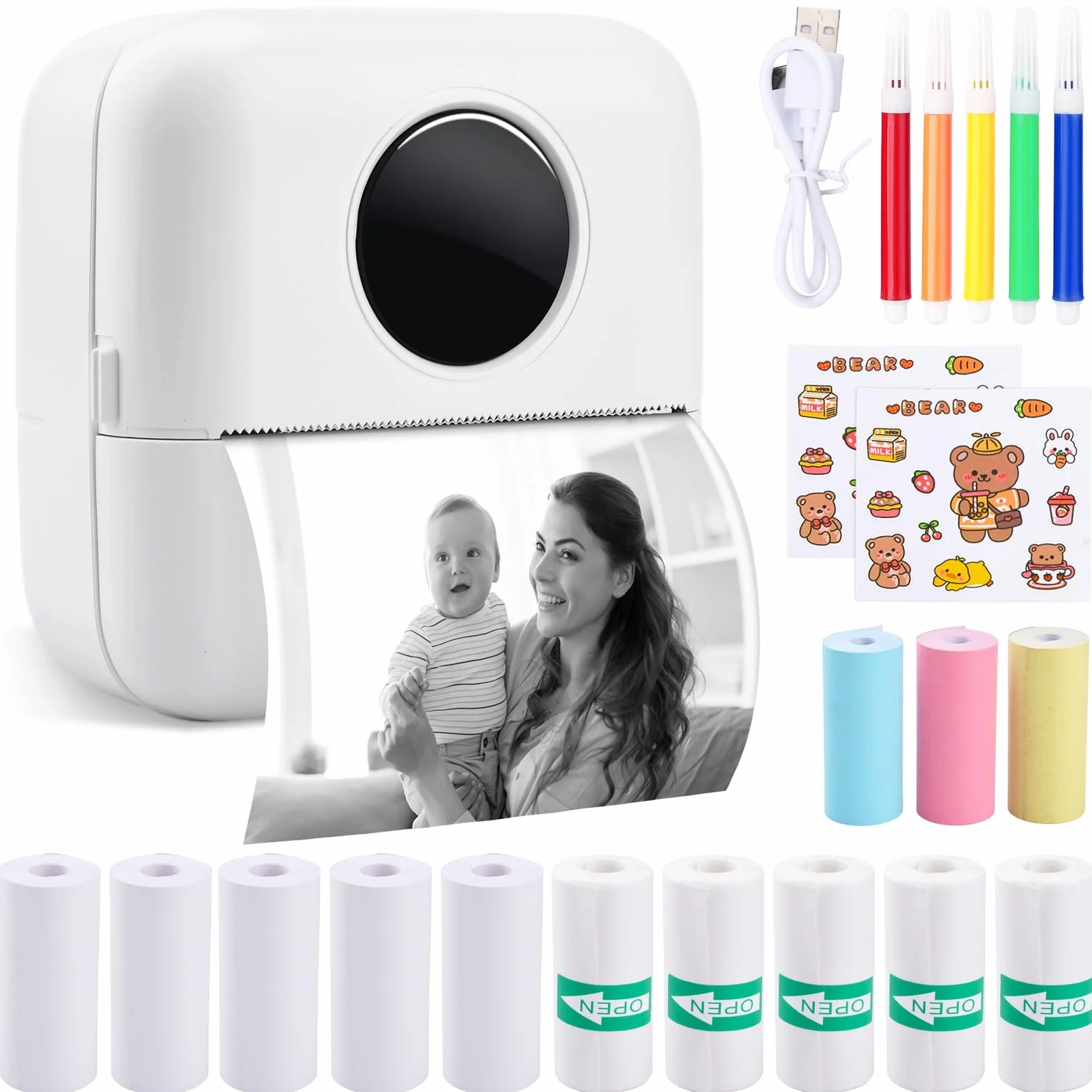 UCAMP Przenośna mini drukarka, termiczna drukarka fotograficzna, przenośna drukarka fotograficzna, bez tuszu, Bluetooth do zdjęć, listy etykiet, pokwitowań, notatek i pamiętników (iOS/Android)