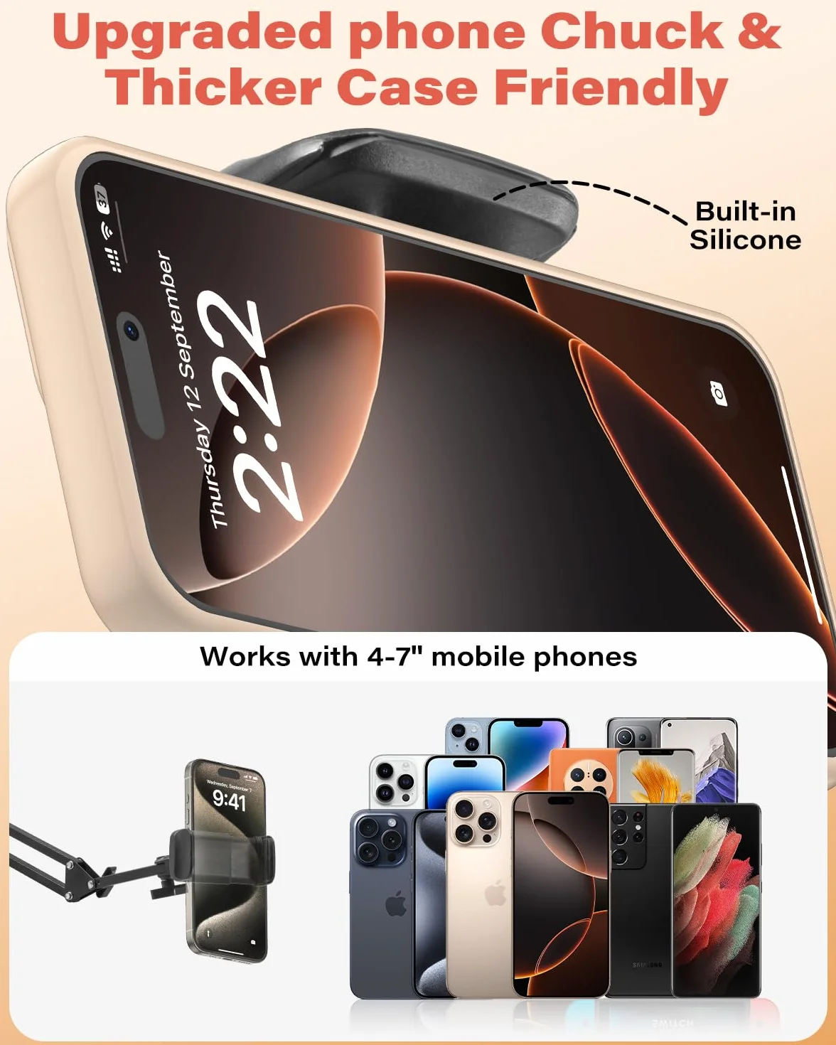 SAMHOUSING Uchwyt na telefon komórkowy do łóżka, ulepszony uchwyt na telefon komórkowy - elastyczny długi stojak na telefon komórkowy do iPhone 15 14 Pro Max Plus, SE, 13 12 Pro Max Mini, 11, X XS 8 7