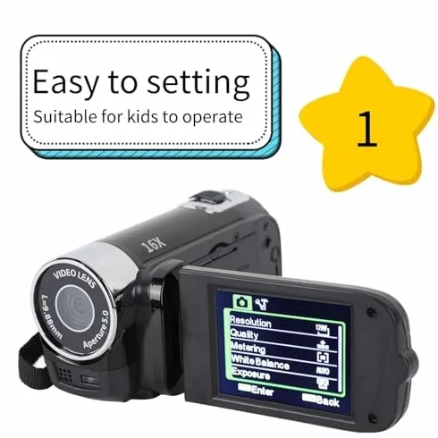 Kamera Wideo, 16x 1080P 30FPS Vlogging Camera Recorder z 2,7-calowym Obrotowym Ekranem TFT, światłem Wypełniającym, Wbudowanym Głośnikiem, obsługą 32 GB, na ślub w Podróży (Czarny)