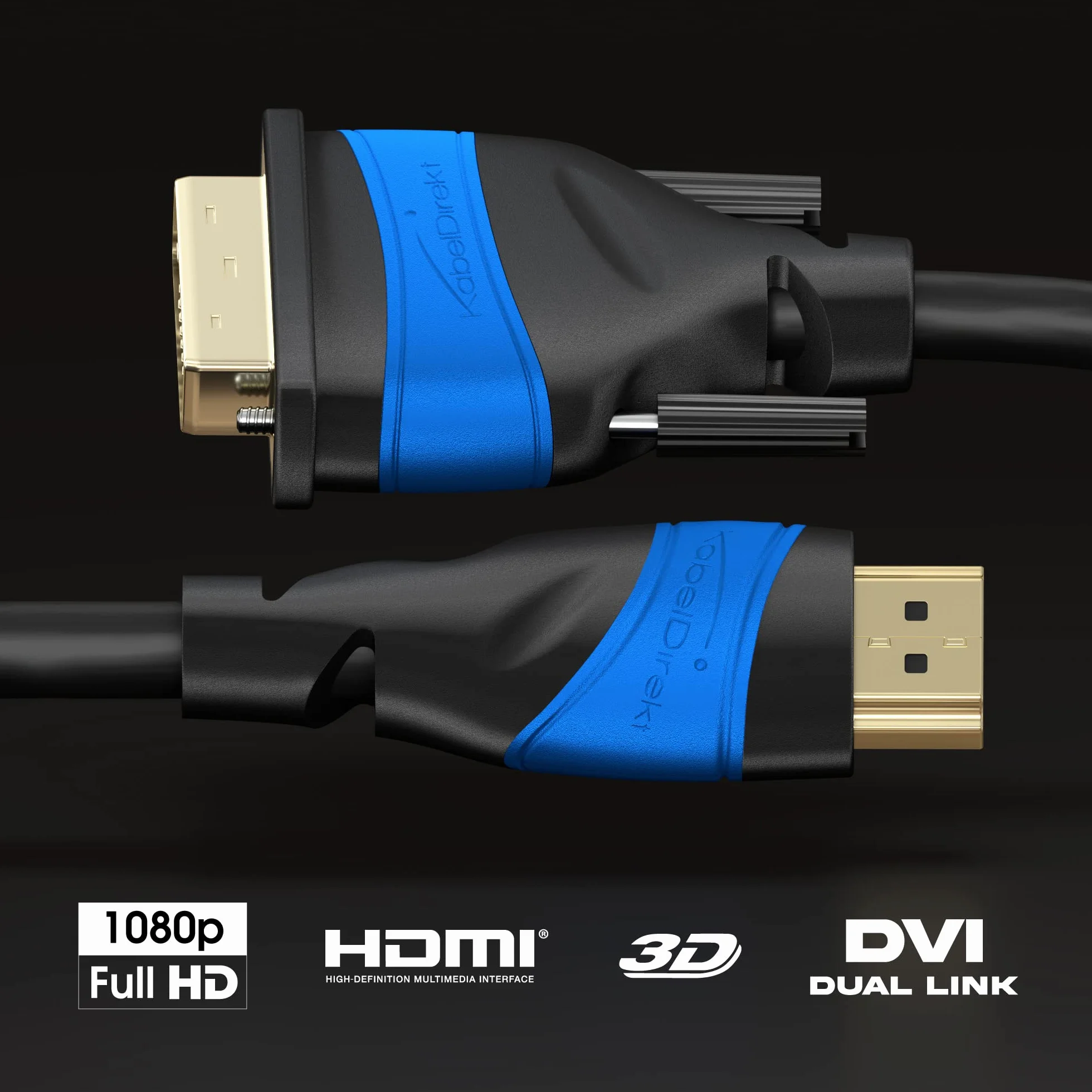 KabelDirekt – Przewód HDMI do DVI 2m (DVI-D 24+1 z HighSpeed, 1080p Full HD 3D) – TOP Series